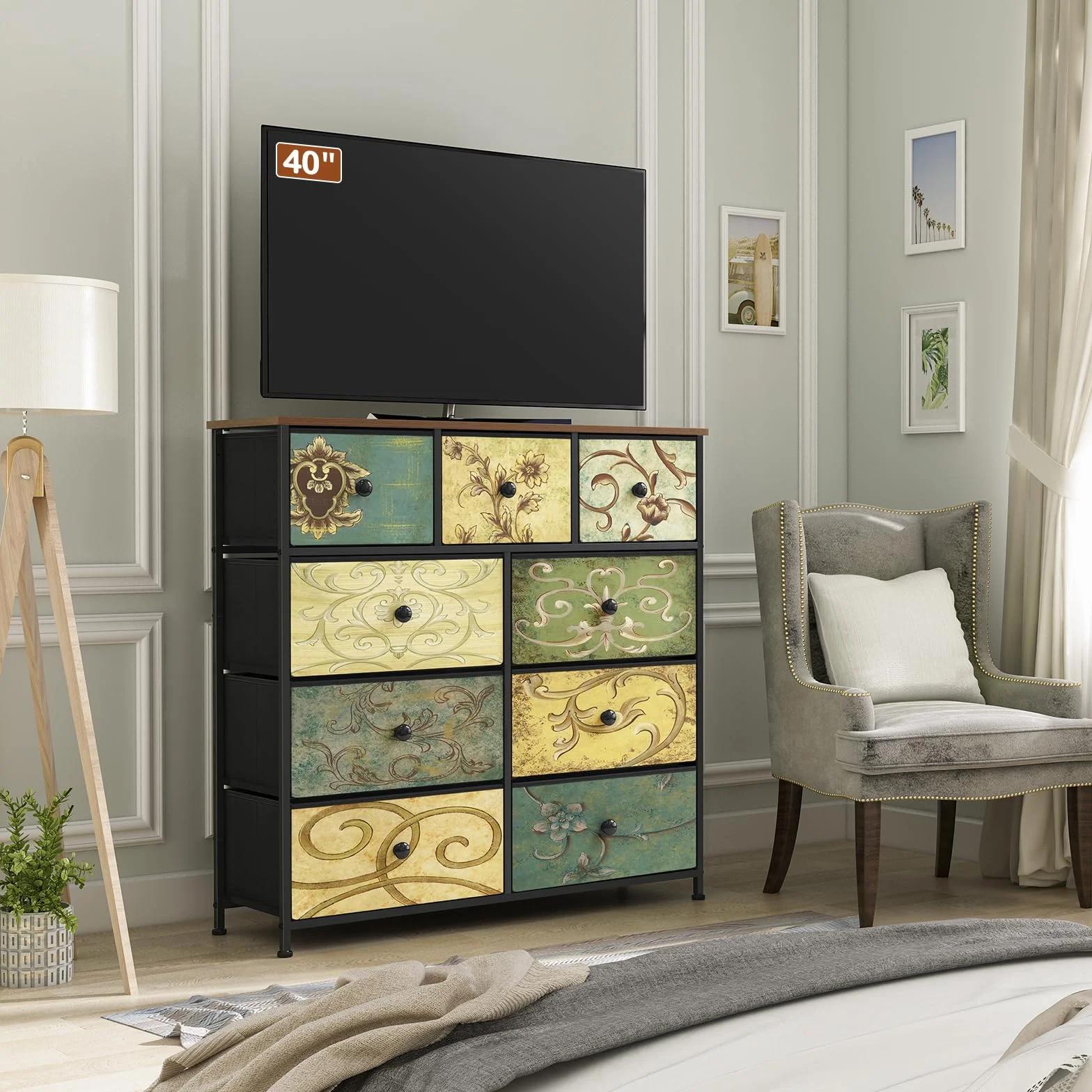 LYNCOHOME Komoda z 9 szufladami z tkaniny, komoda do sypialni, szafka, meble do sypialni, komoda z 9 szufladami, komoda do kuchni, biura, przedpokoju