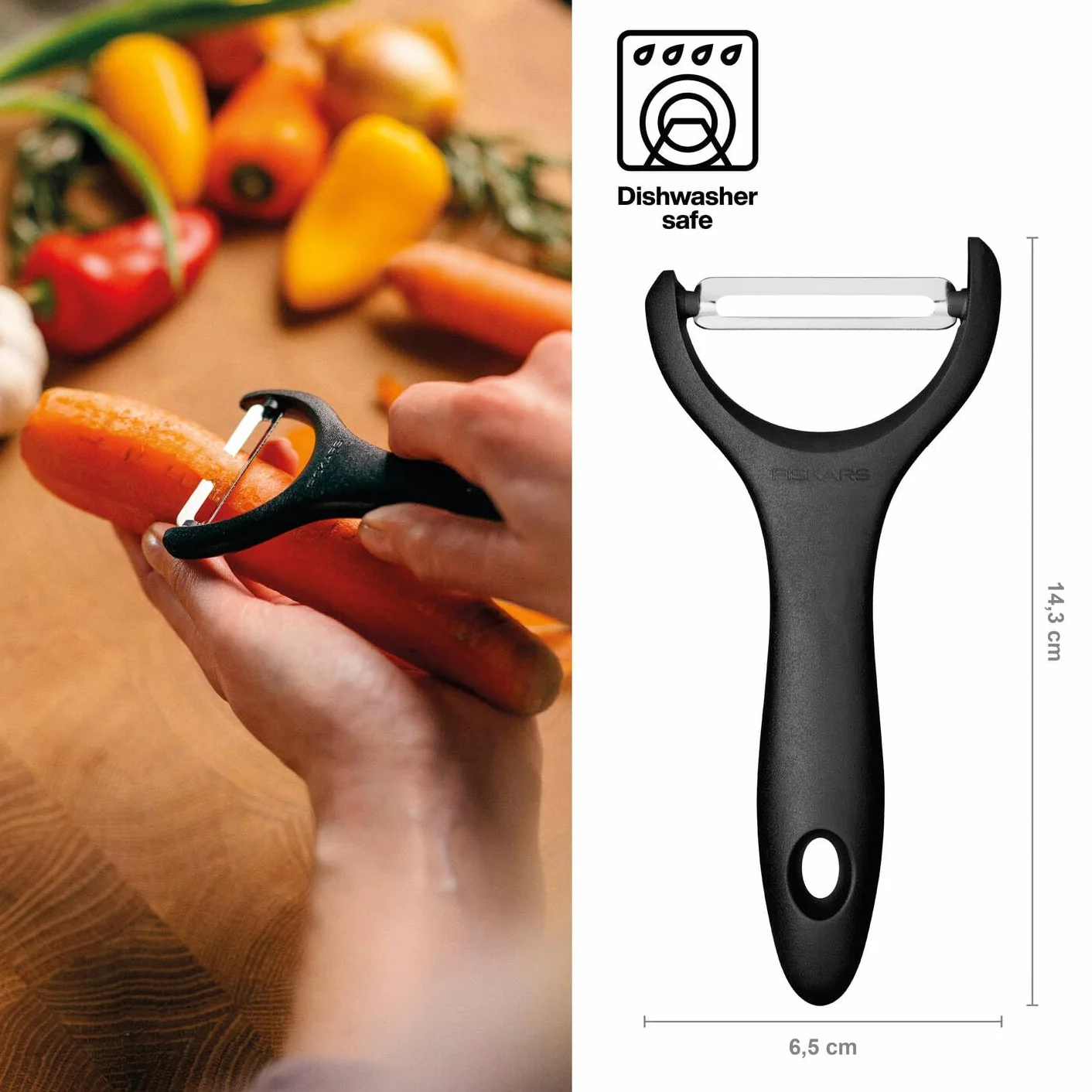 Fiskars Obieraczka do warzyw, w kształcie litery Y, ze stali nierdzewnej, Essential, czarna, 1065599