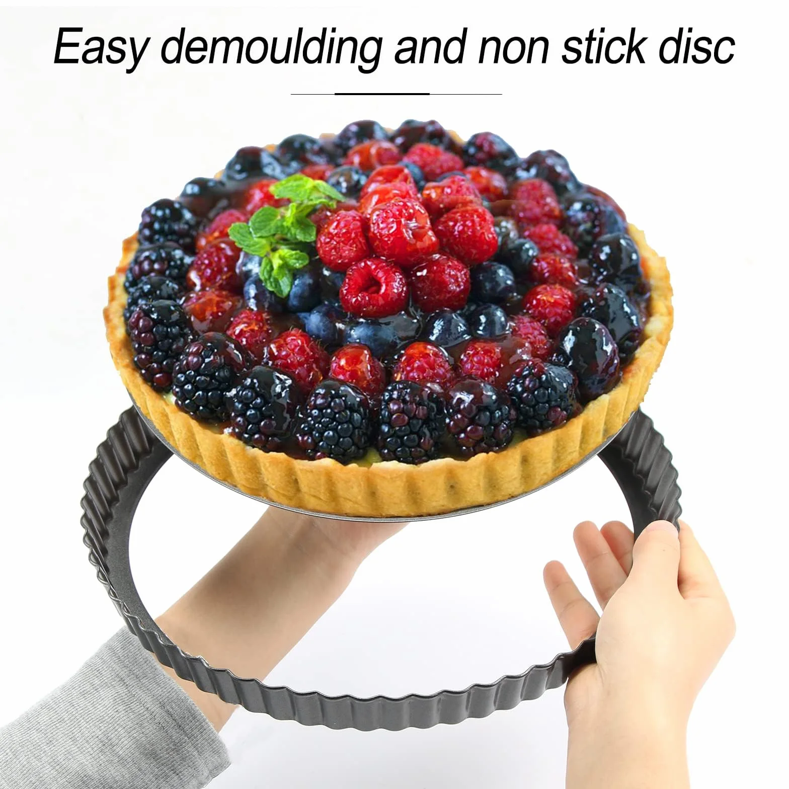 O-Kinee Nieprzywierająca patelnia Quiche, Quiche i Ciasta ze zdejmowaną podstawą, foremką do ciasta i rowkami (22 cm)