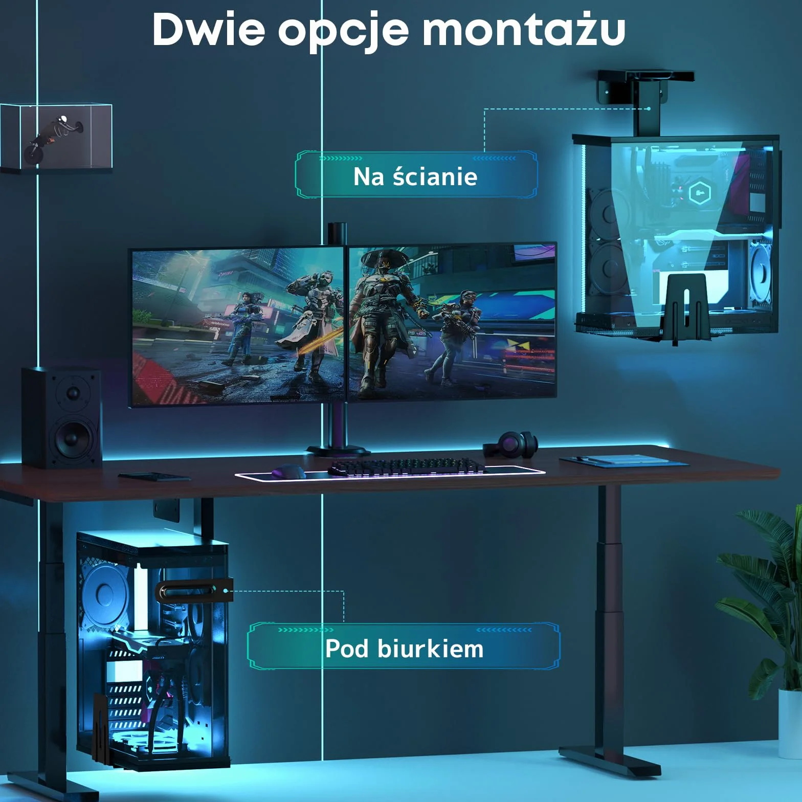 Support-PC Pod Biurko - Regulowany Wysokości i Szerokości, Obrót 360°, Do 30 kg, Dla Obudów PC, Czarny