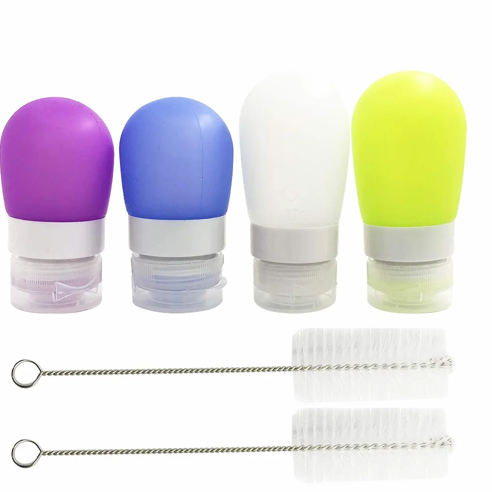 4 butelki dressingu Squeeze, FineGood 1,3oz i 2 uncji. Przenośne pojemniki na sosy, butelki z przyprawami do przechowywania żywności, wodoodporne, z 2 pędzlami do czyszczenia - 4 kolory