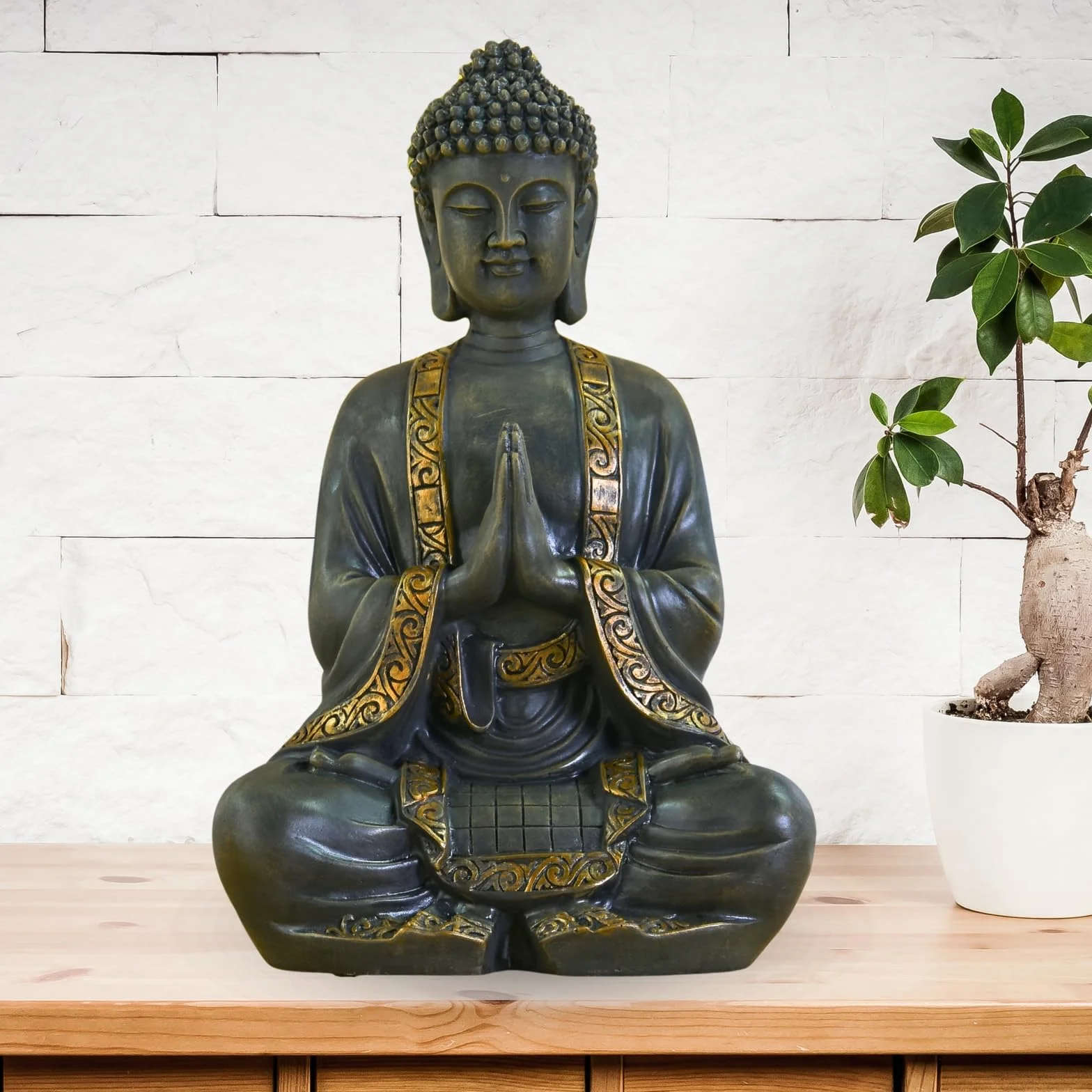 Zen'Light - duży posąg Zen Buddy o wymiarach 40 cm - doskonałe wykończenie, farba z efektem patyny, żywica - piękny przedmiot dekoracyjny i Feng Shui do domu