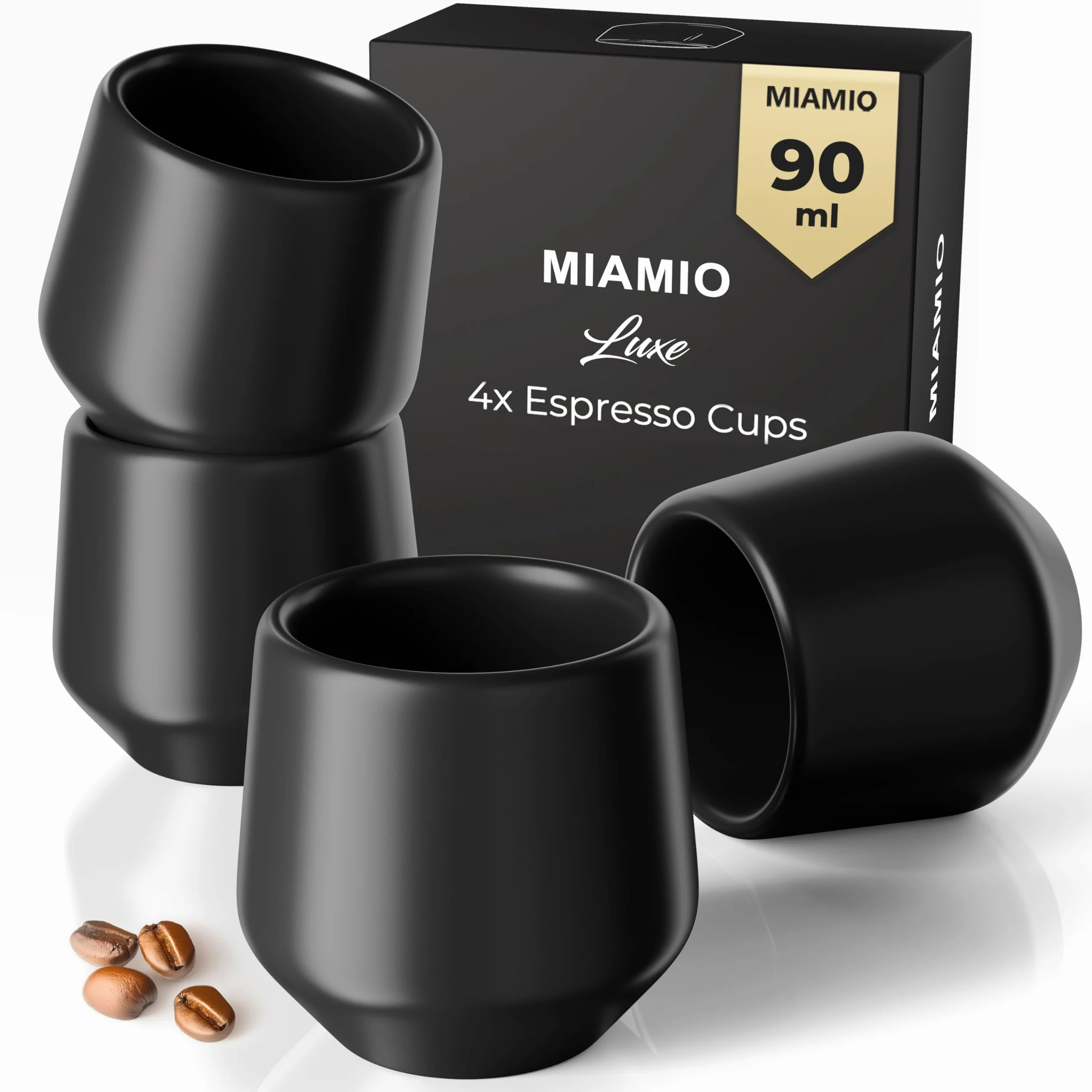 MIAMIO Zestaw filiżanek do espresso 4 sztuki 90 ml ceramiczne japońskie czarne