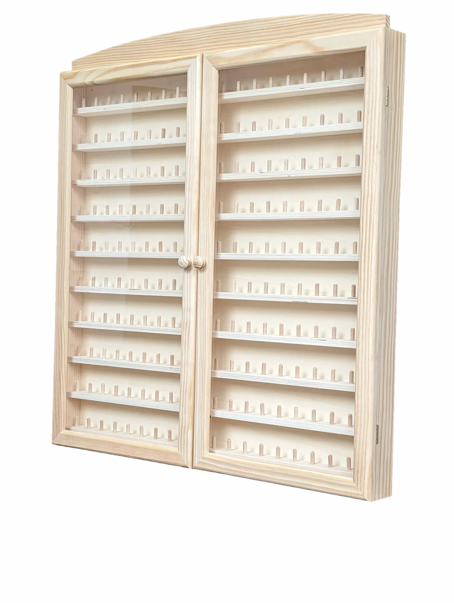 Witryna do kolekcji naparstków 2-drzwiowa 200 sztuk surowe drewno sosnowe 66x6x72 cm