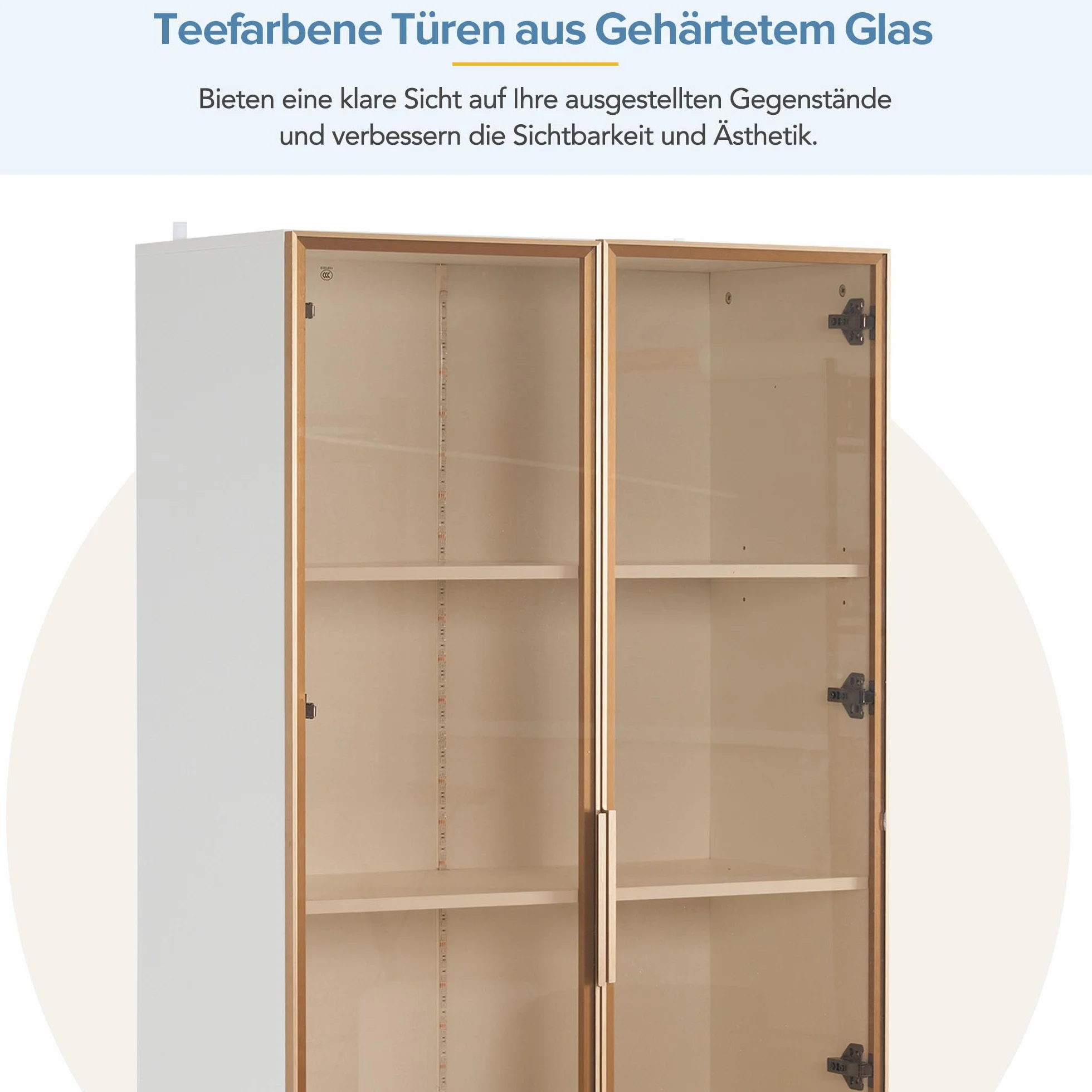 YESGIGA Witryna z białego szkła z 16-kolorowym oświetleniem LED, dwudrzwiowa, 80x40x160 cm