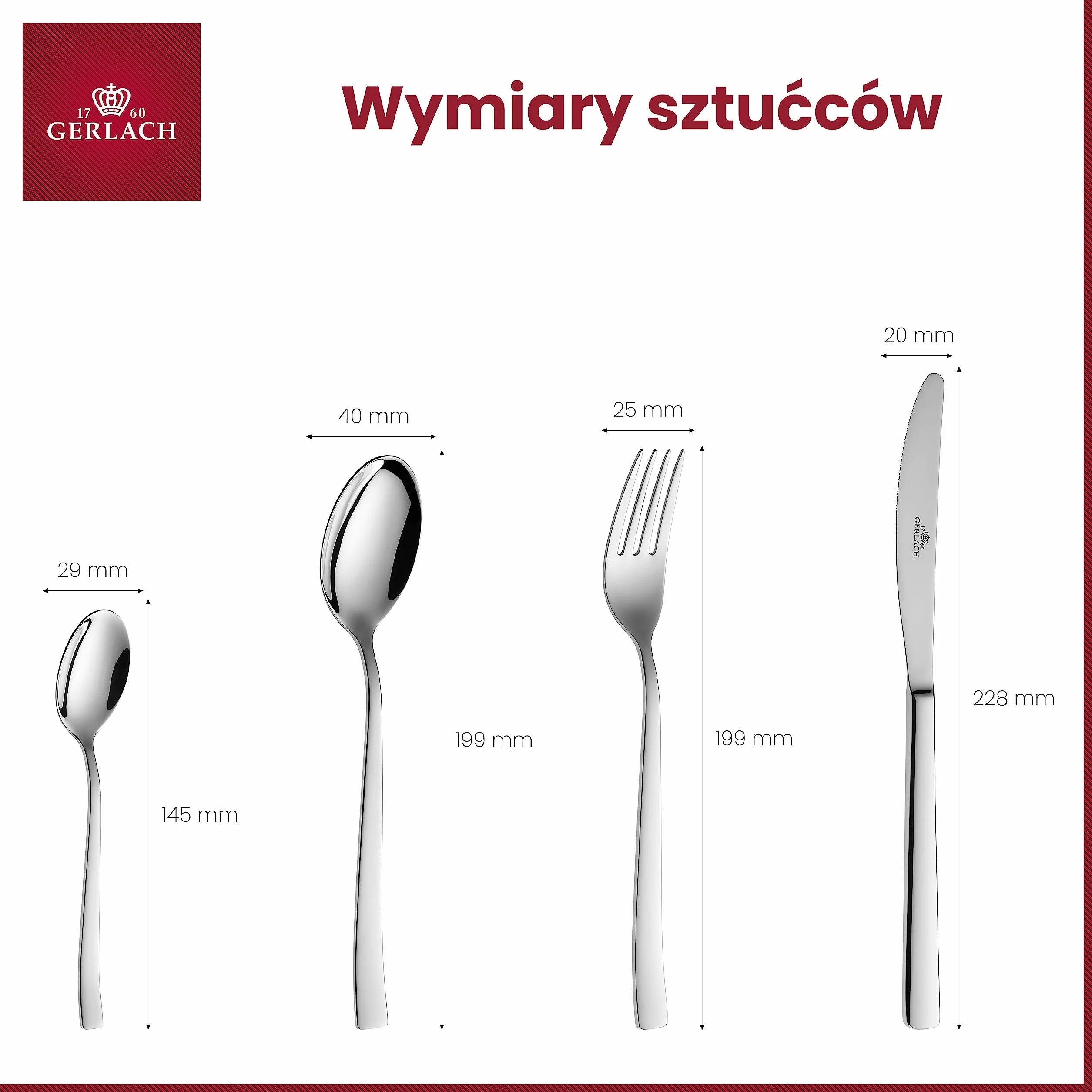 Gerlach Onda Zestaw Sztućców Ze Stali Szlachetnej Nierdzewnej Dla 12 Osób Komplet Łyżka Widelec Nóż Obiadowy Łyżeczka Do Mycia W Zmywarce Połysk 68 Elementów