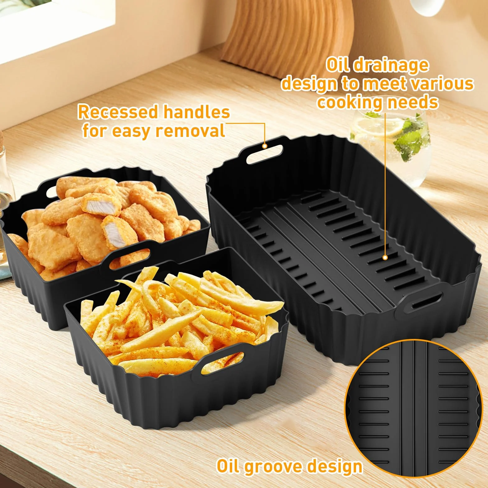 Silikonowa forma Air Fryer, akcesoria Air Fryer do Philips Airfryer 7,1L NA154/00, 3 formy silikonowe akcesoria 1 × 7,1 l/2 × 3,55 l, podwójna strefa Philips Air Fryer akcesoria wielokrotnego użytku