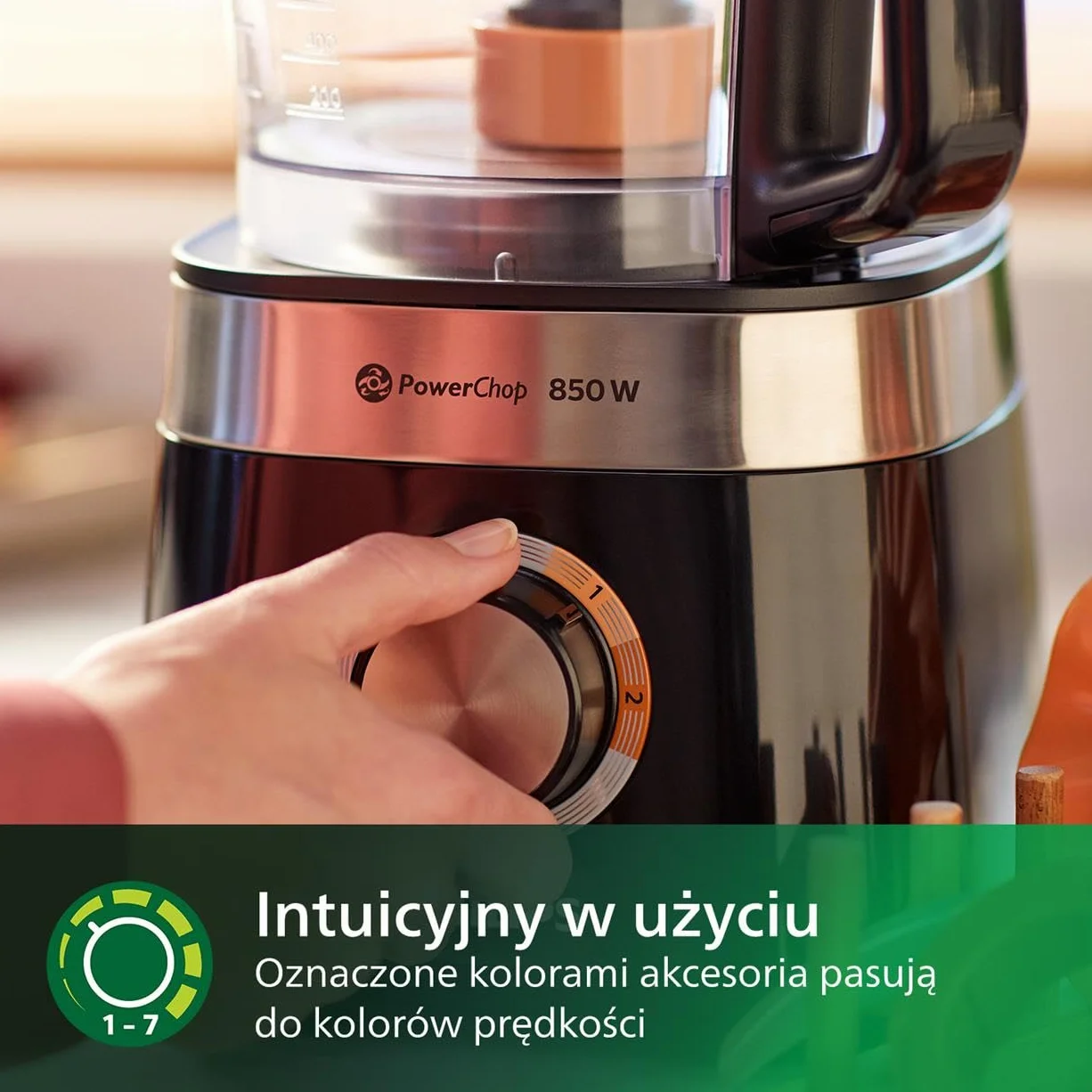 Philips Kompaktowy robot kuchenny oraz blender - 850 W, 31 funkcji, Pojemnik 2,1 l, Technologia PowerChop, Ostrze ze stali szlachetnej (HR7530/10)