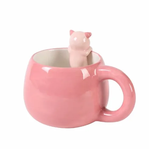 I-TOTAL® Ceramiczny kubek z ceramicznym zwierzęciem na krawędzi, kubek do herbaty lub kawy PIGGY 450 ml