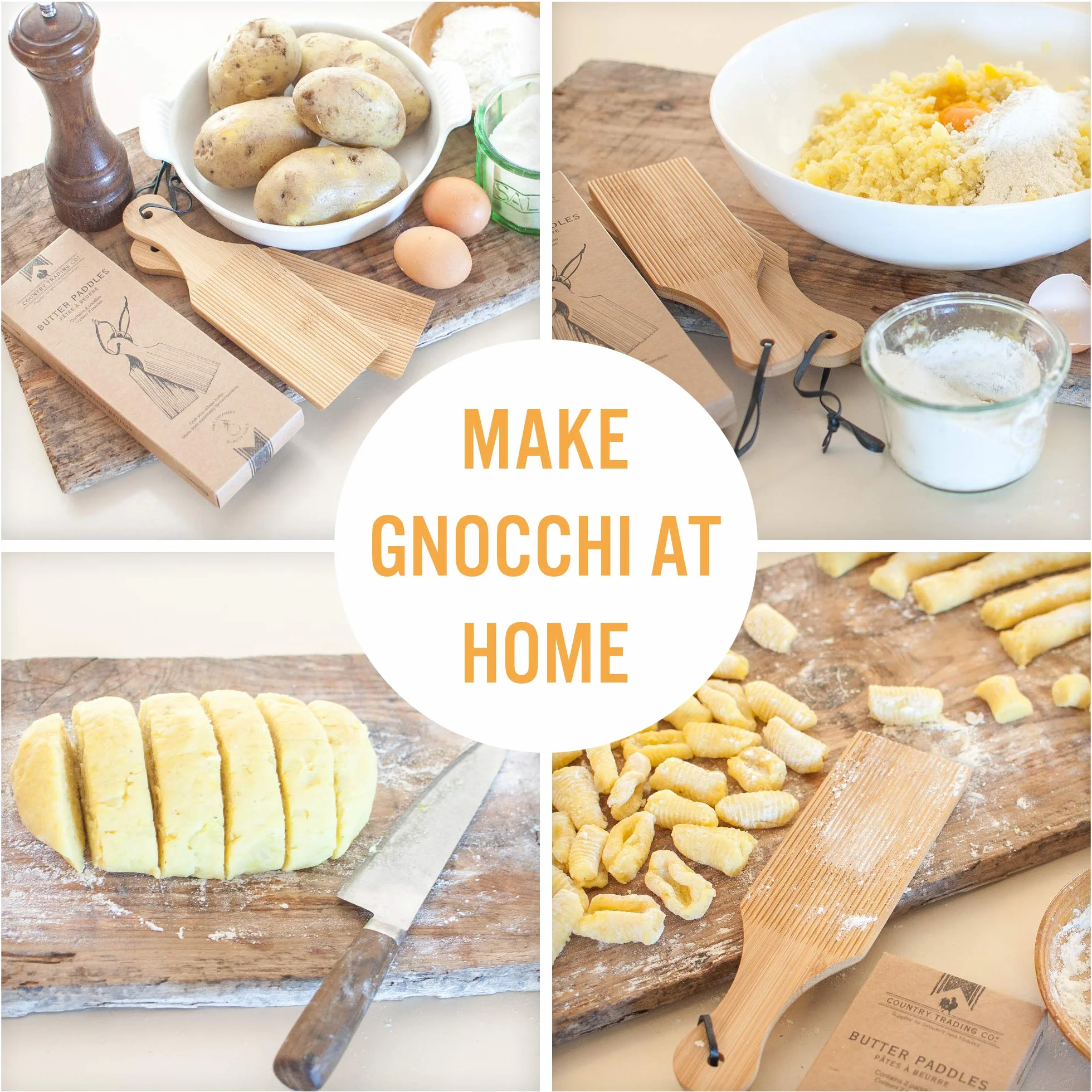 Deski do Gnocchi i drewniane łopatki do masła, aby łatwo tworzyć autentyczny domowy makaron i masło bez przywierania - zestaw 2 desek - 24 cm