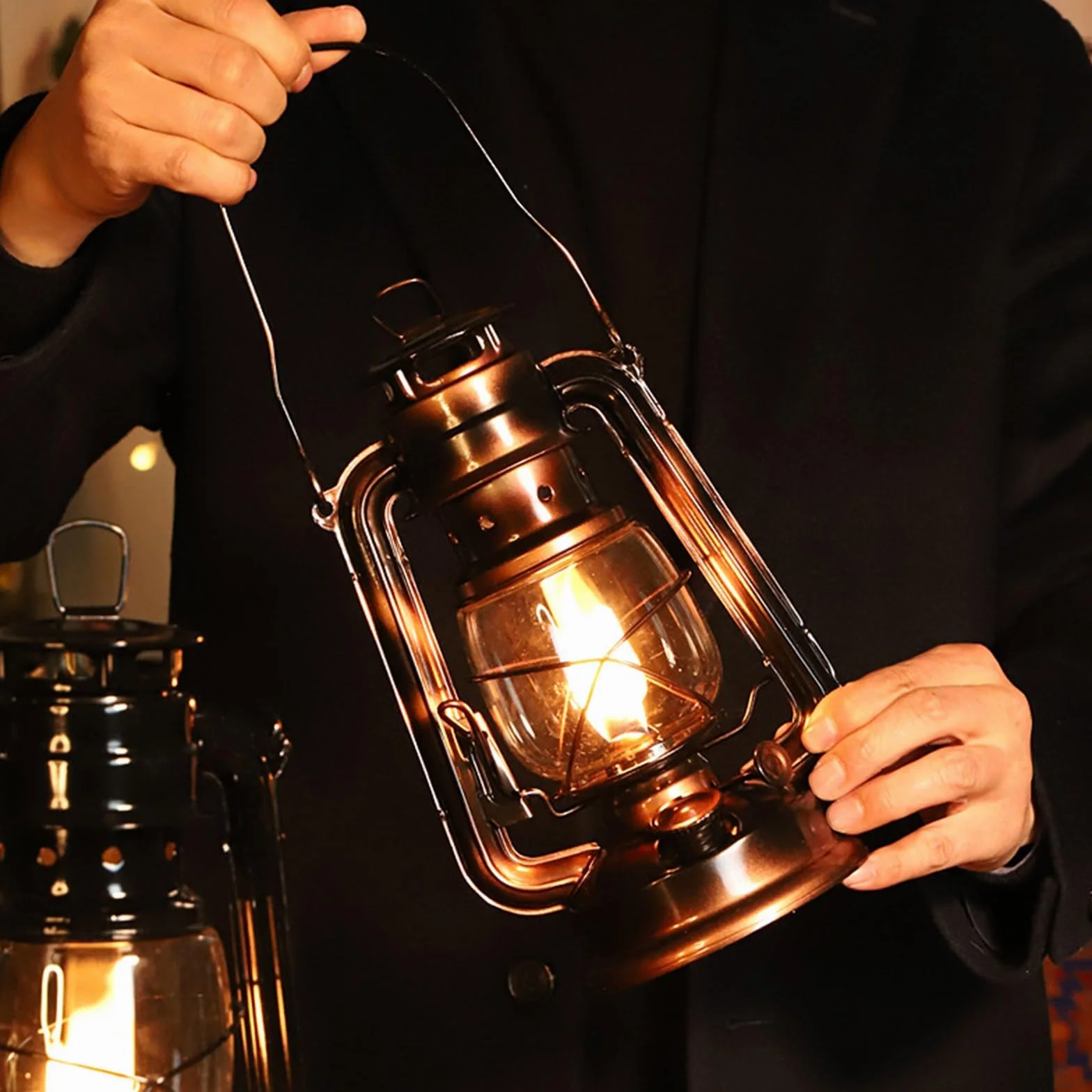 Retro lampa naftowa zewnętrzna wisząca brązowa latarnia huraganowa