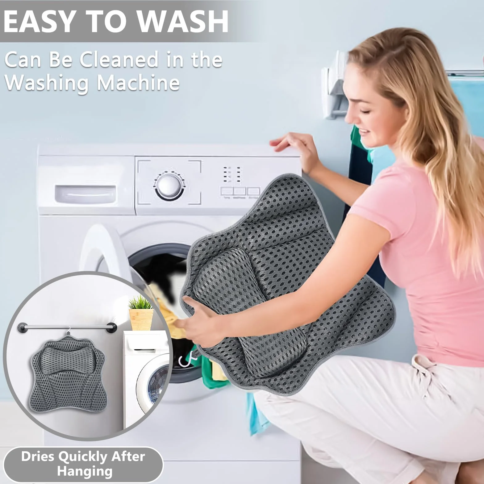 Poduszka do wanny z przyssawkami, poduszka do kąpieli jako poduszka pod kark i kark, z technologią 4D Air-Mesh, kark i plecy w wannie z 6 przyssawkami, poduszka do kąpieli spa, Szara