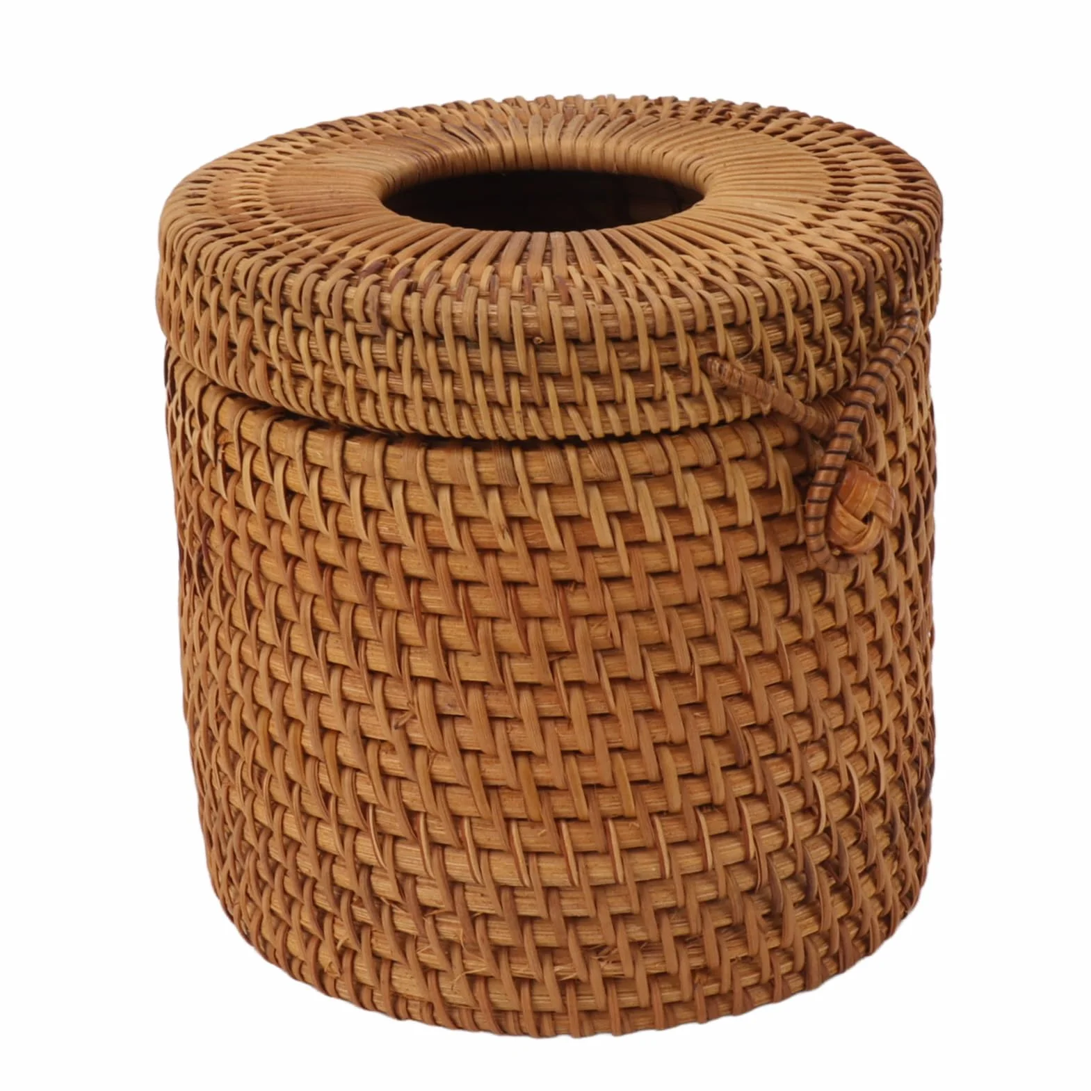 Haofy Ręcznie Tkany Naturalny Prostokątny Rattanowy Pokrowiec na Pudełko na Chusteczki ze Schowkiem - Tkany Wiklinowy Pojemnik na Chusteczki do łazienki w Salonie w Biurze (Styl cylindra)