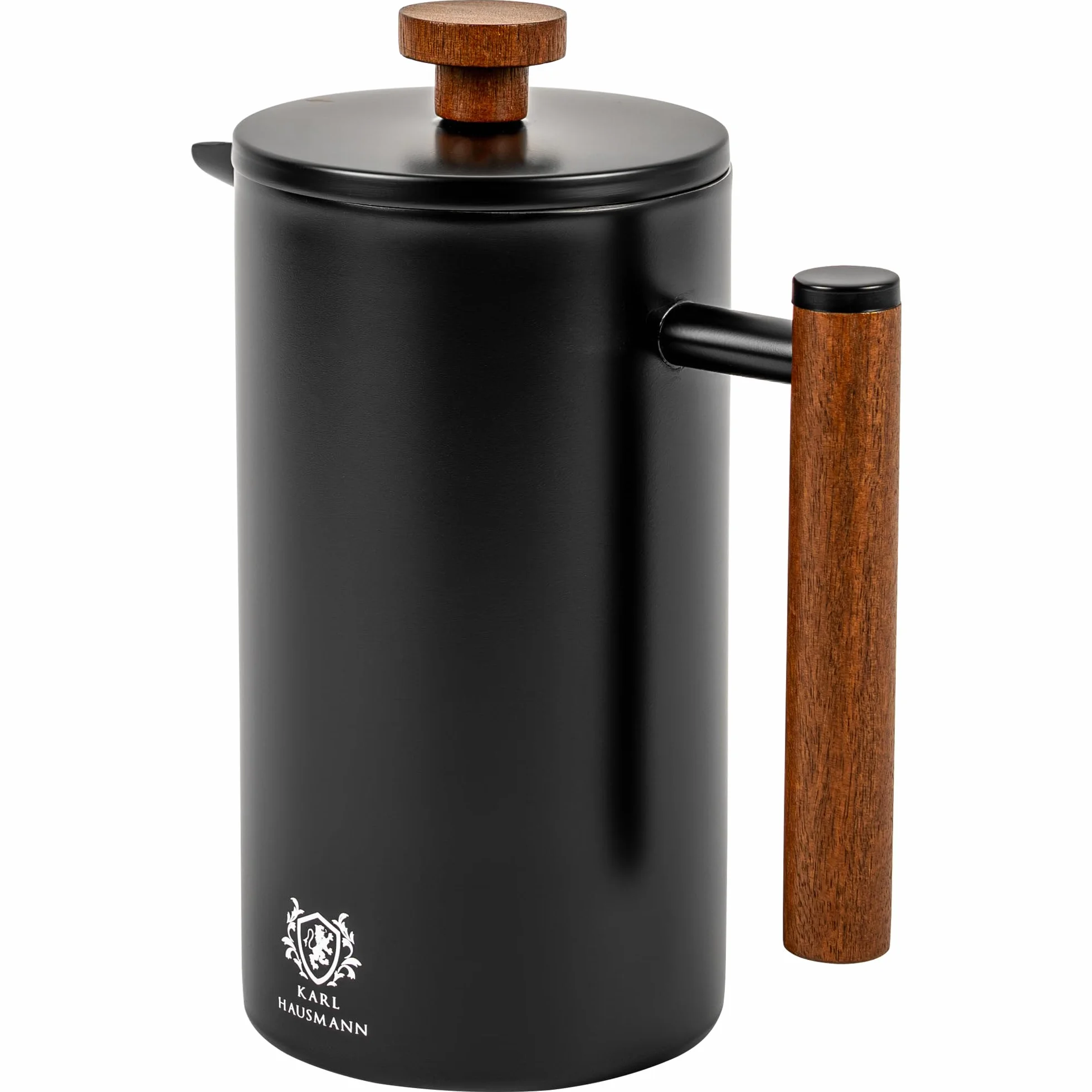 KARL HAUSMANN Zaparzacz do Kawy French Press 1L – Czarny Satynowy – Stal Nierdzewna 18/8 – Dwuścienny, Termiczny, Tłokowy Zaparzacz do Kawy i Herbaty – Elegancki Design, Pokrywka, Łatwe Czyszczenie