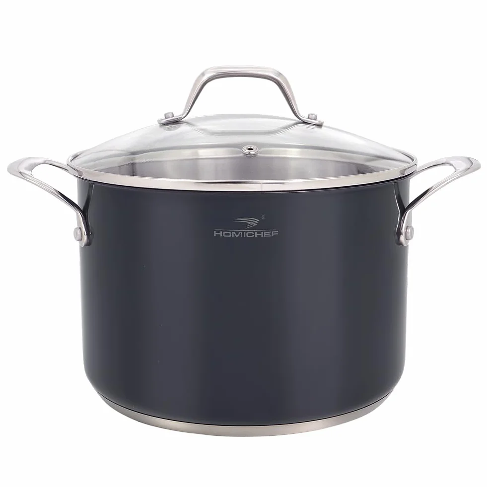 HOMICHEF Granatowo-szary, bez niklu garnek ze stali nierdzewnej, 6,6 l, nietoksyczny, niepowlekany, indukcja 24 cm, ze szklaną pokrywką, zdrowy garnek do zupy z uchwytem