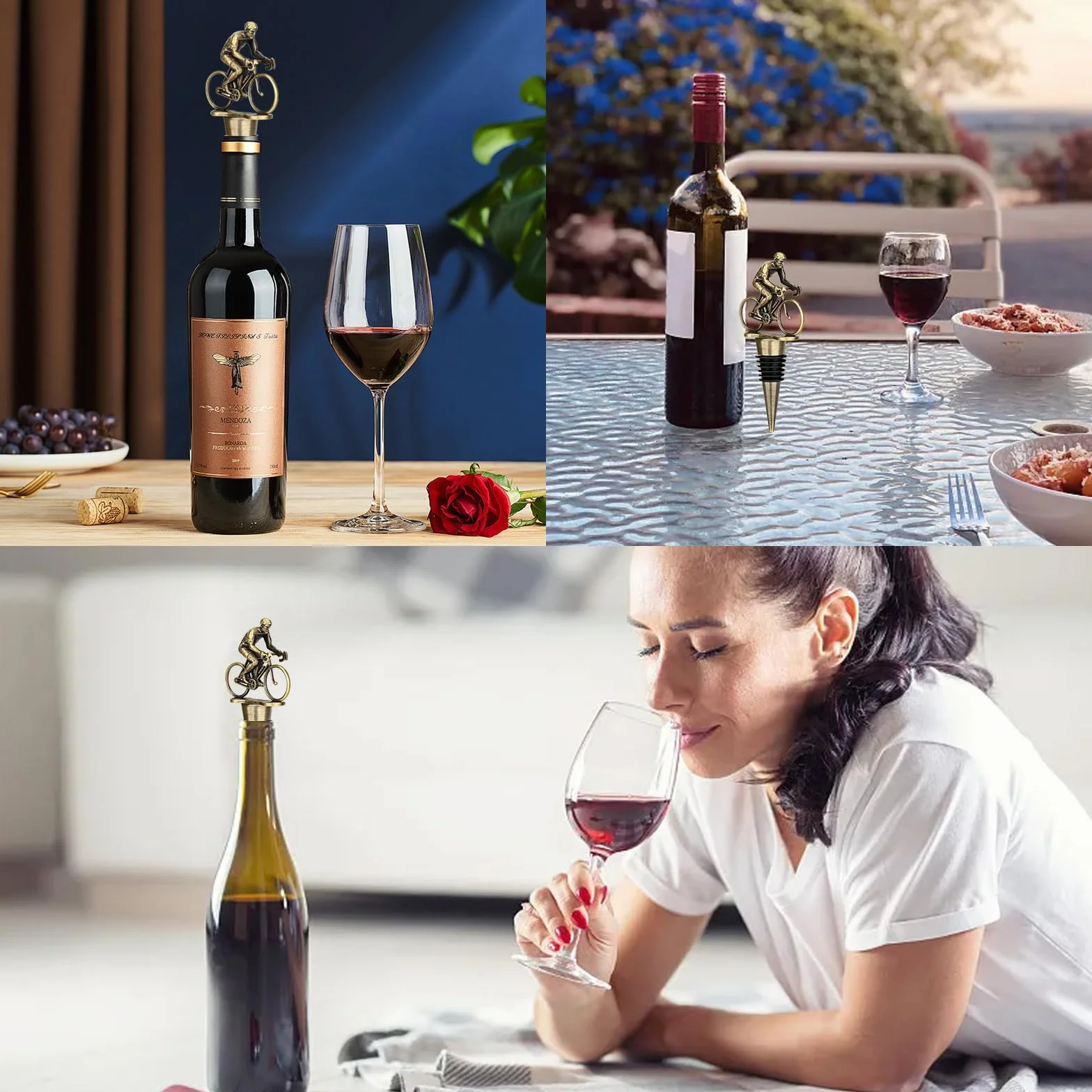 Hengongshen Korek do wina, Złoty Rowerowy Korek do butelek wina Prezenty dla miłośników rowerów, czapki do butelek wina Zabawne prezenty na Dzień Ojca,