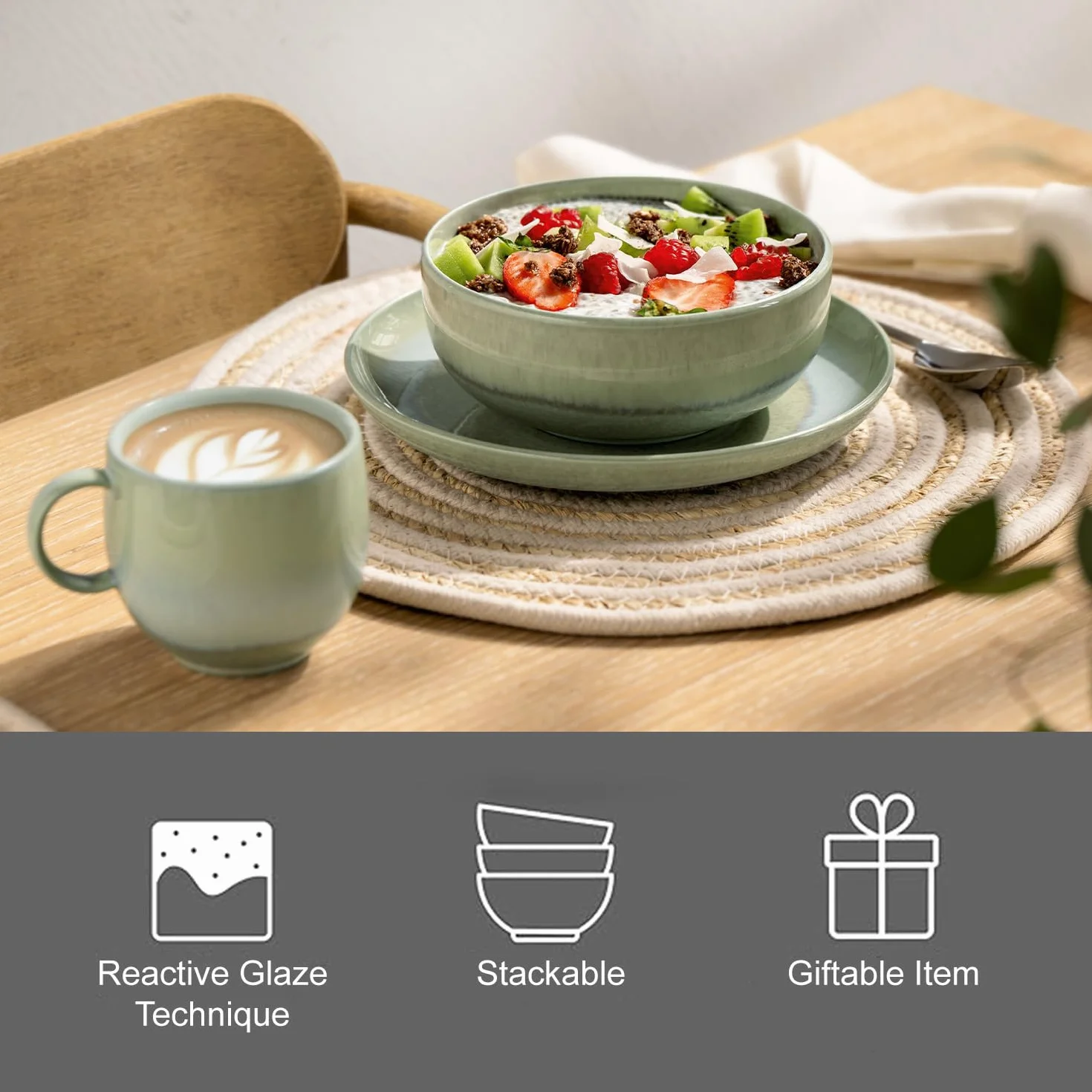 Villeroy & Boch – Perlemor Alga miska do serwowania Ø 23 cm, duża miska z porcelany Premium, można myć w zmywarce, można używać w kuchence mikrofalowej, zielona