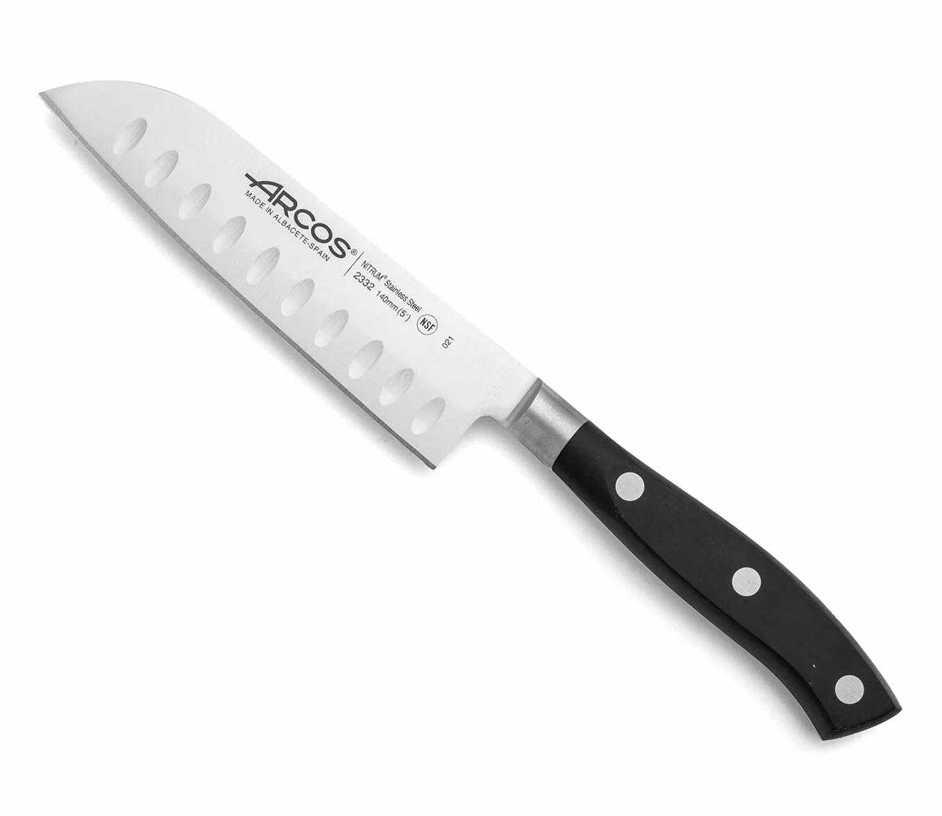 Arcos Riviera-santoku nóż kute nitrm stal nierdzewna 140 mm (5,11 cala) - uchwyt polioksymetylen (POM) czarny kolor, 18/8