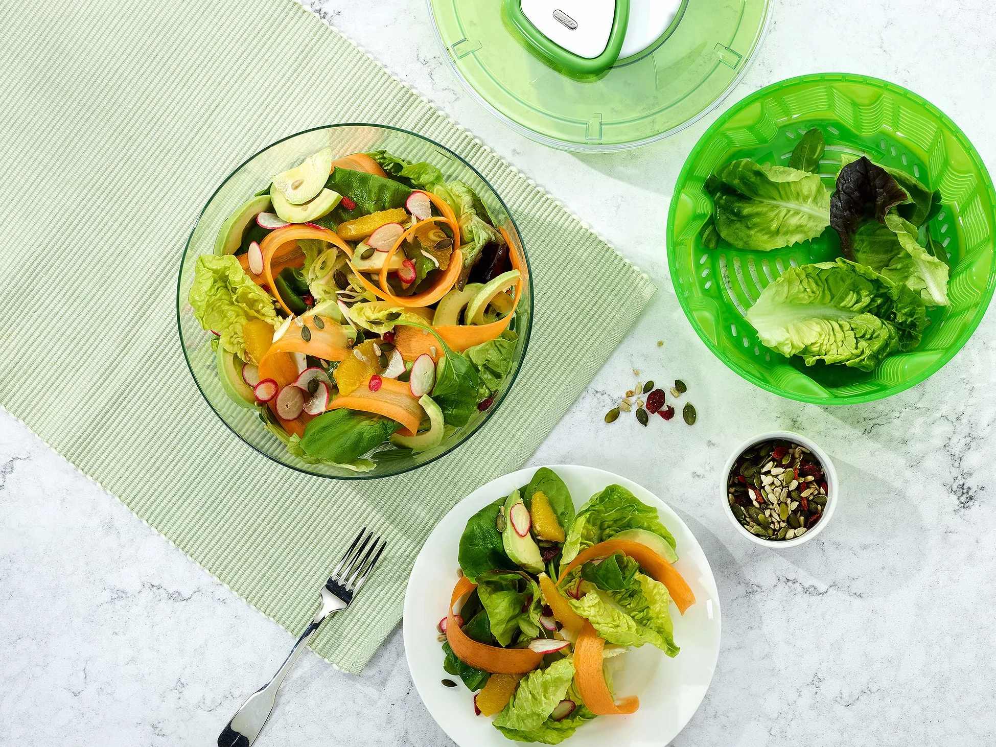 Zyliss Easy Spin 2 Salad Spinner, duża pojemność 6 l, plastik, zielony, unikalna technologia AquaVent™, zwijany przewód i system hamulcowy, antypoślizgowa podstawa/łatwe czyszczenie