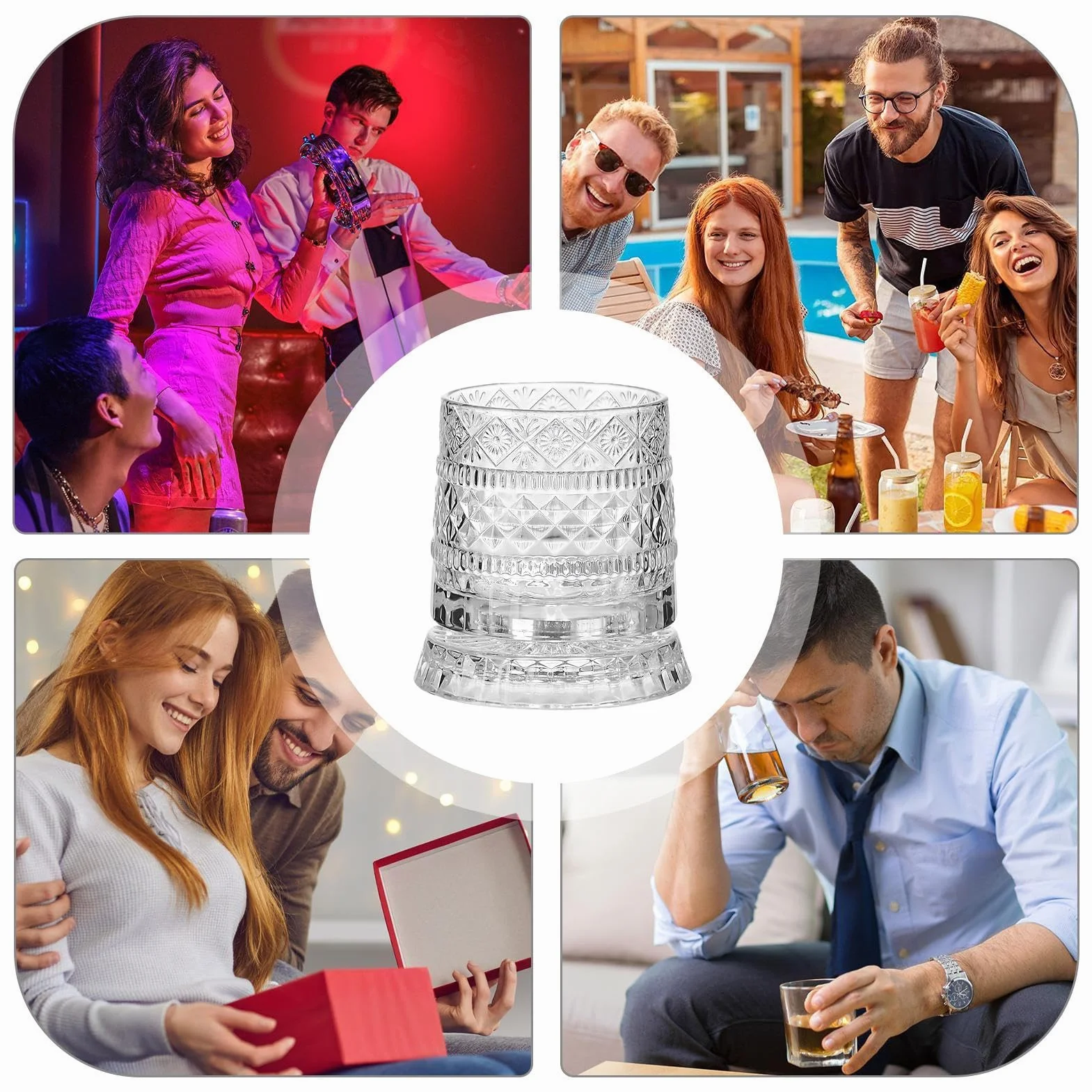 Rotating Whiskey Glass - Old Fashioned Glasses with Swivel Base for Gentle Rotation, Heavy Base Design for Stability