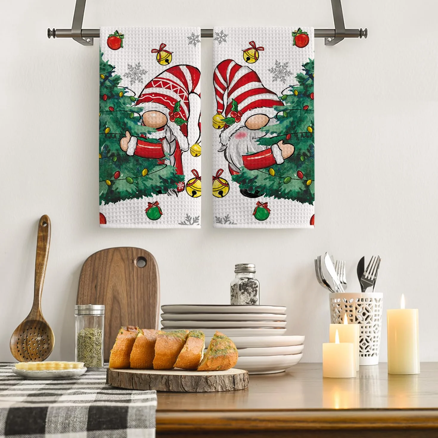 Artoid Mode Drzewa płatki śniegu GNOME Bar Boże Narodzenie ręczniki kuchenne ścierki do naczyń, 42 x 65 cm mikrofibra chłonne ręczniki Xmas kuchnia dekoracja 2 szt