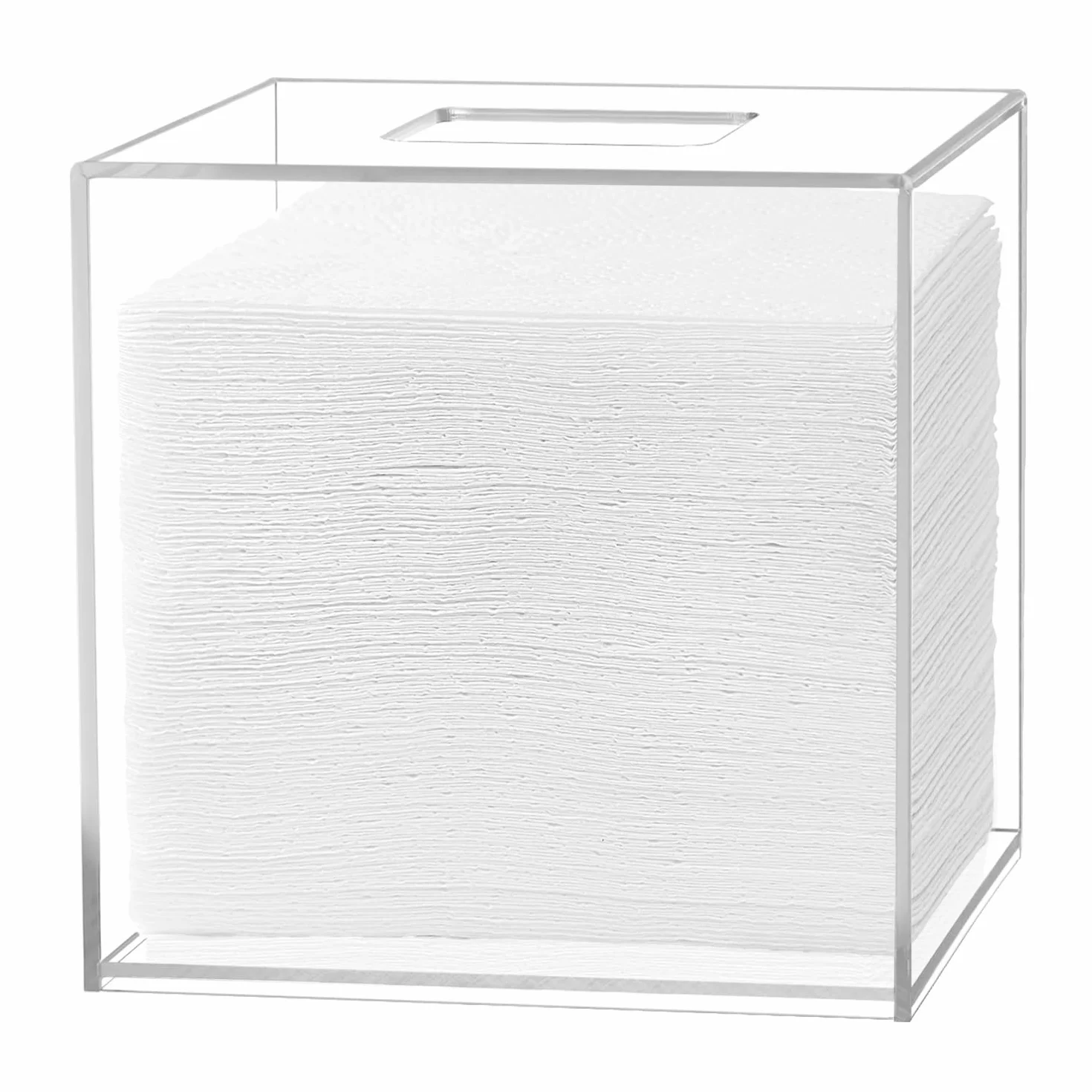 QWORK® Nowoczesne akrylowe pudełko na chusteczki 14 * 14 * 14 cm - białe, kwadratowe pudełko na chusteczki do twarzy do łazienki, kuchni