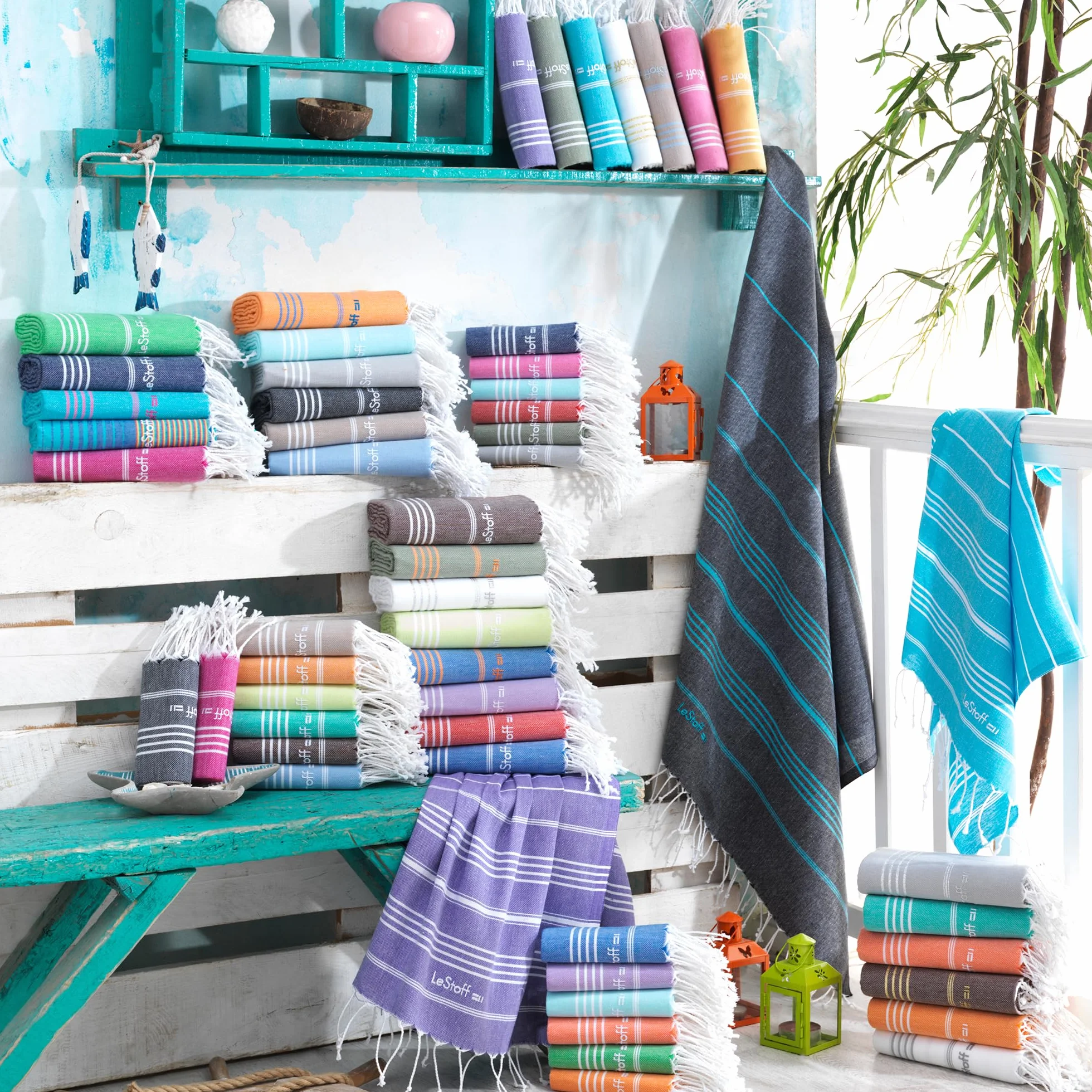 LeStoff Ręcznik hammam premium – 100% bawełna organiczna – wstępnie wyprany, trwały, chłonny i szybkoschnący – plaża, kąpiel, prysznic, joga, spa i ręcznik podróżny (95 x 180 cm, aqua)
