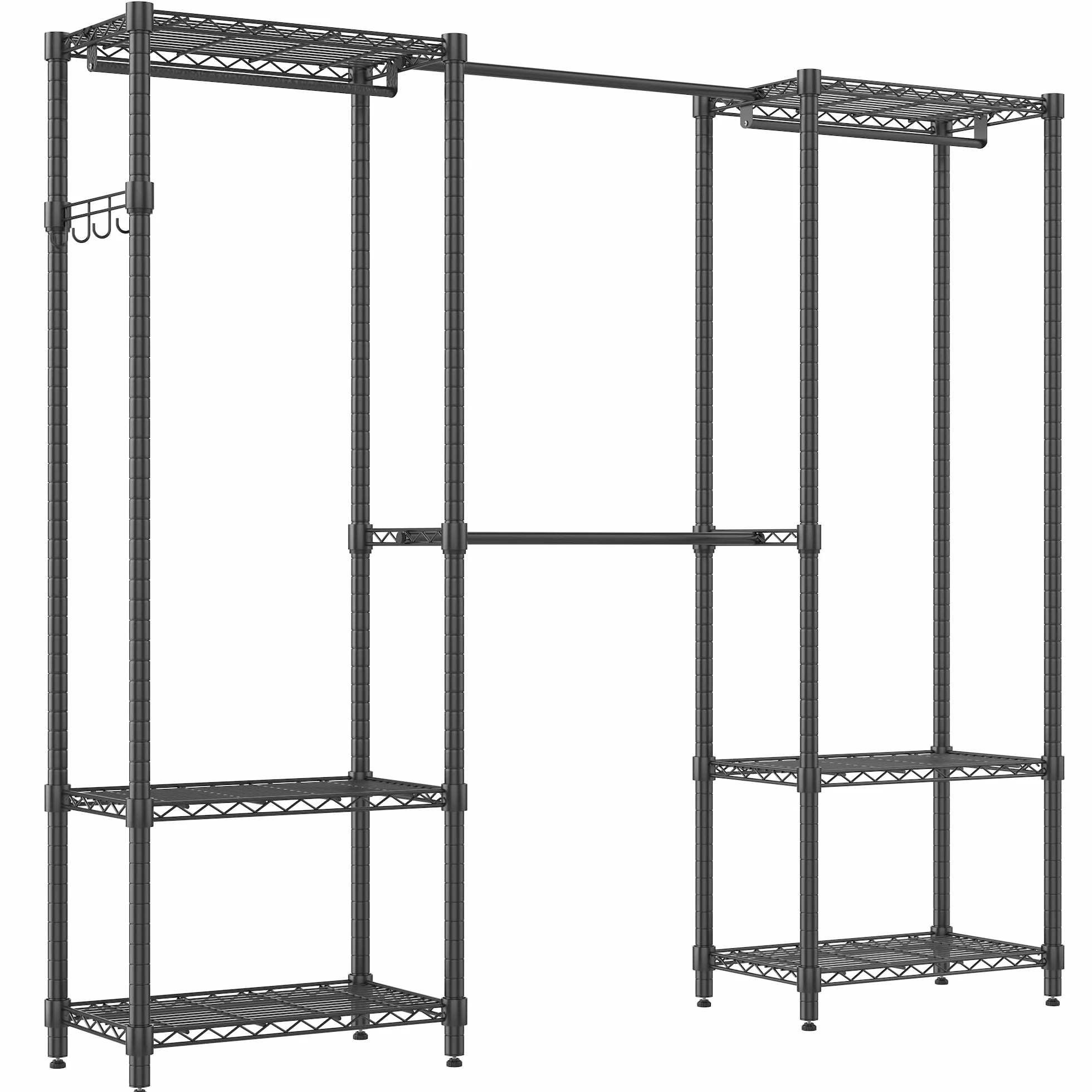 Himimi Teleskopowa stelażka na ubrania z 4 drążkami i 6 regulowanymi w wysokości półkami, 1 wieszak, teleskopowy system regałowy B (175-230) x W180 cm, przystosowany do różnorodnych przestrzeni, kolor