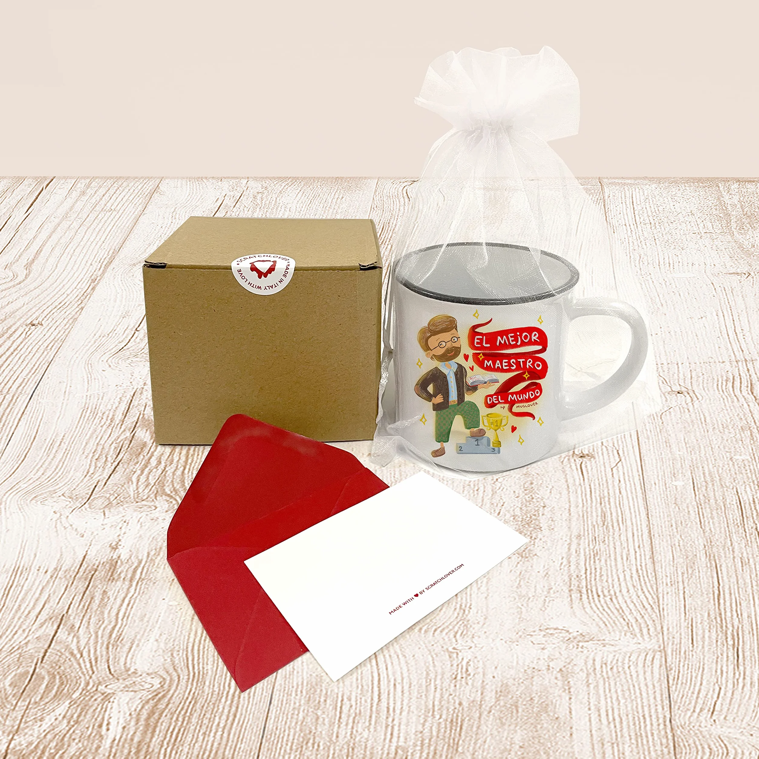 Miłośnik kubek - El Mejor Maestro del Mundo (ESPAÑOL) - Pomysł na prezent taza, tarjeta de felicitación z sobre y bolsita de organza