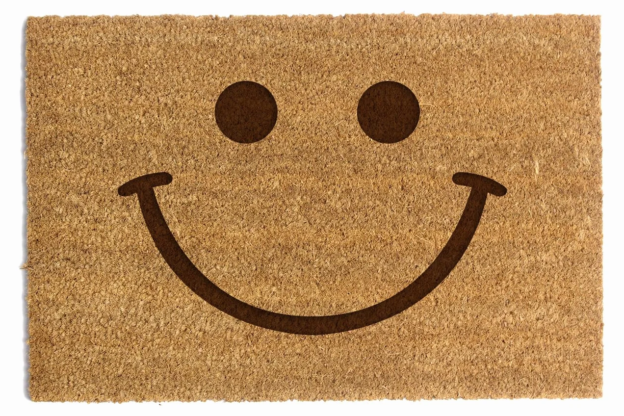 Happenings Wycieraczka z włókna kokosowego – Zabawna wycieraczka z grafiką „Smile :)“ – Jako prezent – Wycieraczka do domu (40x60 cm)