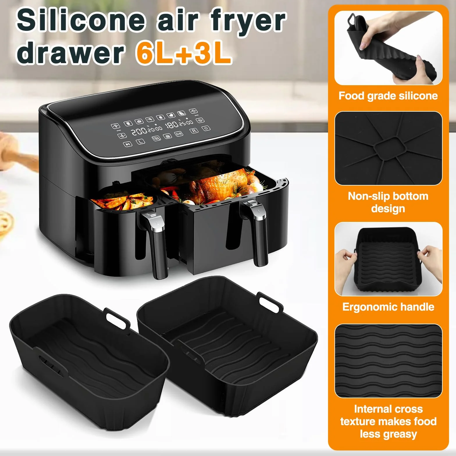 Zestaw 28 akcesoriów do frytkownicy na gorące powietrze, do Philips Dual Basket Airfryer 3000/5000 (6 l/3 l), TefalDual Easy 5,2 l/3,1 l, silikonowe formy do frytkownicy na gorące powietrze, ruszt do