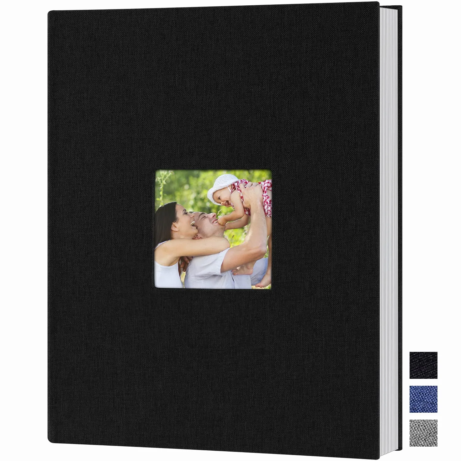 Benjia Album fotograficzny w formacie A4, pionowy album na zdjęcia z 100 stronami, lniana okładka, album na zdjęcia do wkładania zdjęć A4, 100 zdjęć, czarny