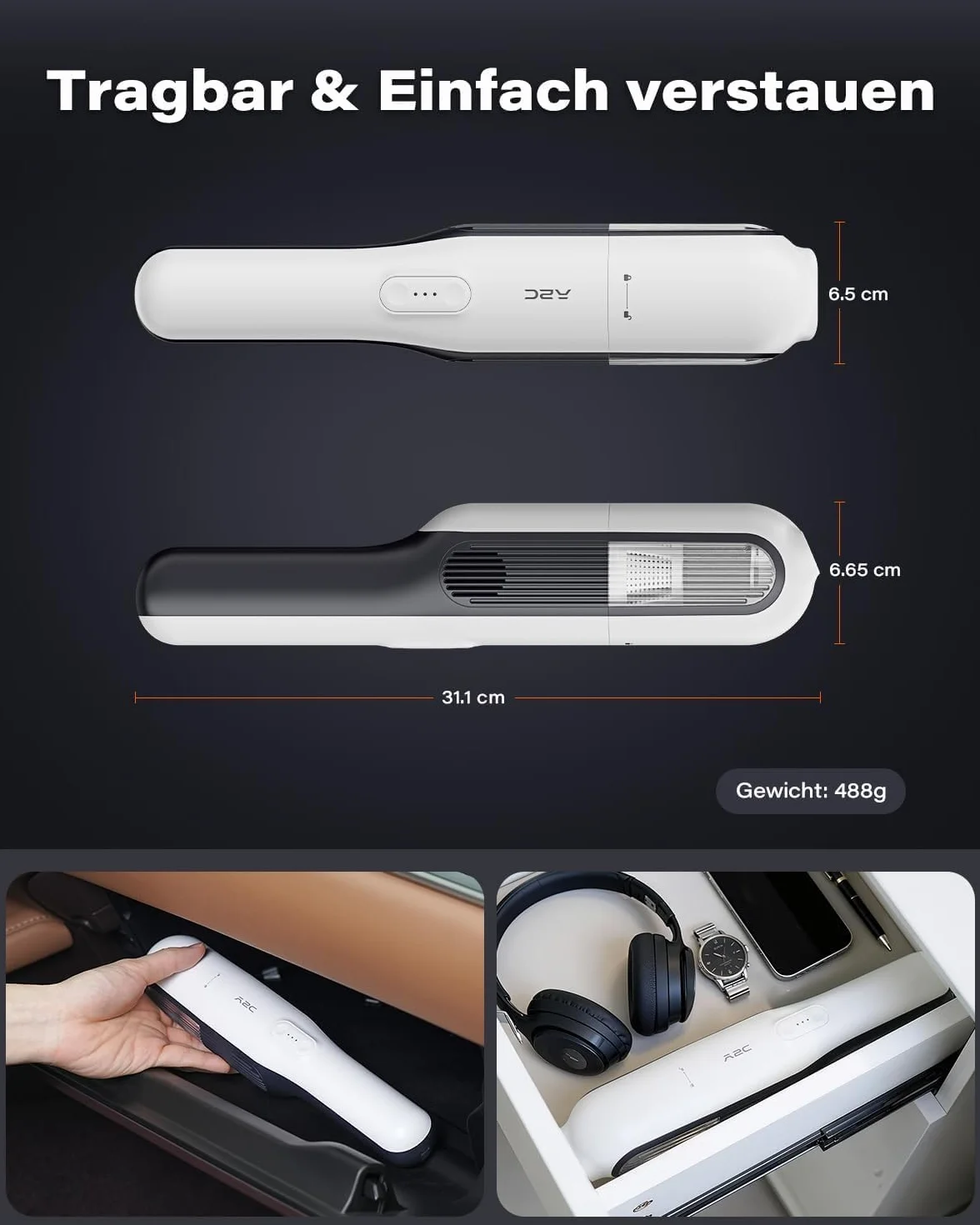 A2C 20000 Pa, 3 w 1 odkurzacz samochodowy, podwójny filtr PET i HEPA, mini odkurzacz 120 W, akumulator o długiej żywotności 7500 mAh, idealny do samochodu, domu, biura