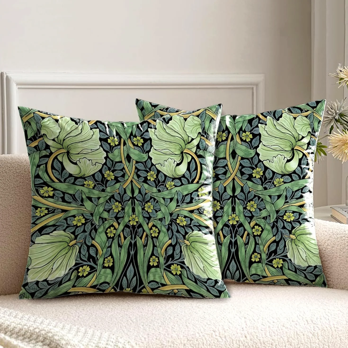Poszewka na poduszkę William Morris zielone liście 40x40 cm zestaw 2 sztuki dwustronny wzór