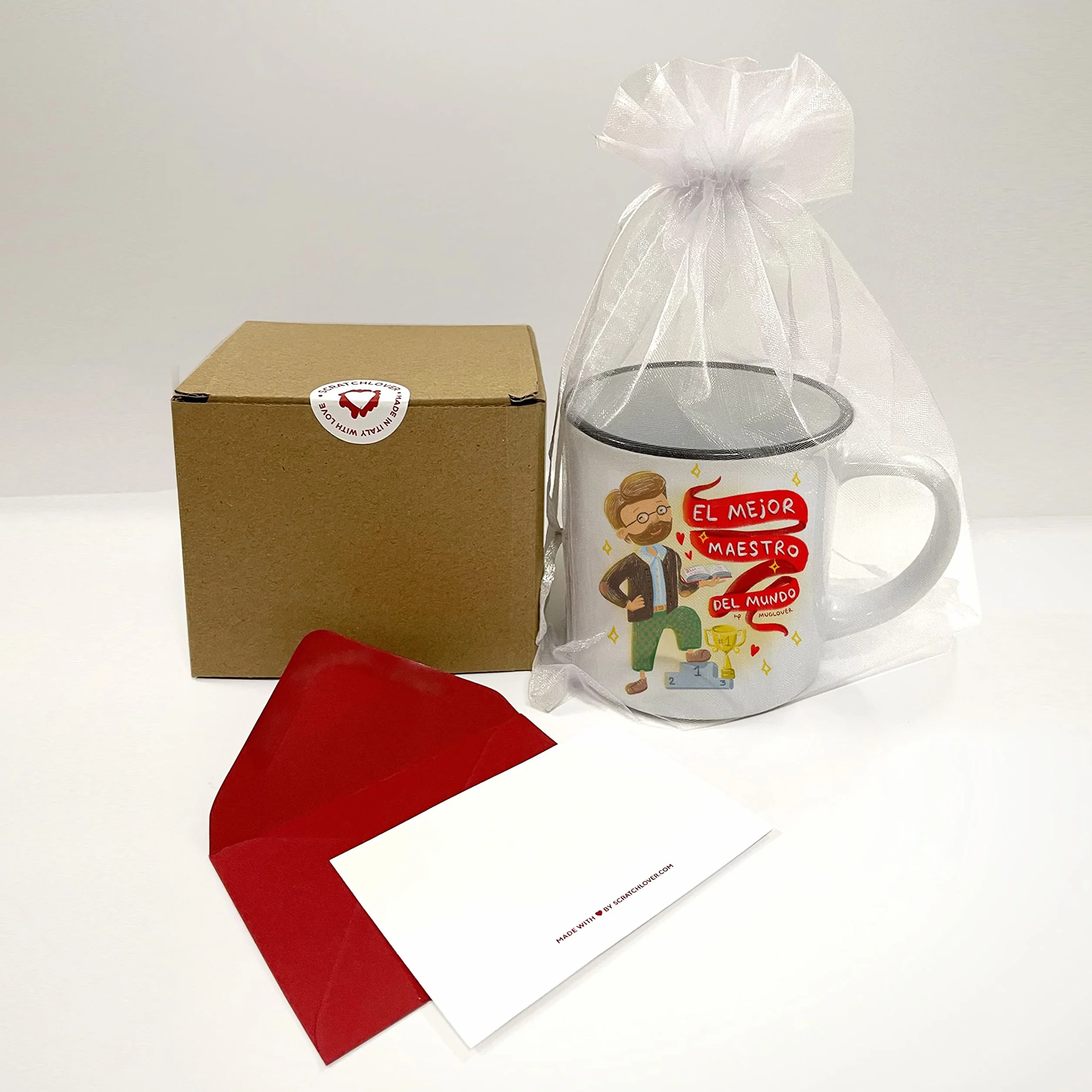 Miłośnik kubek - El Mejor Maestro del Mundo (ESPAÑOL) - Pomysł na prezent taza, tarjeta de felicitación z sobre y bolsita de organza