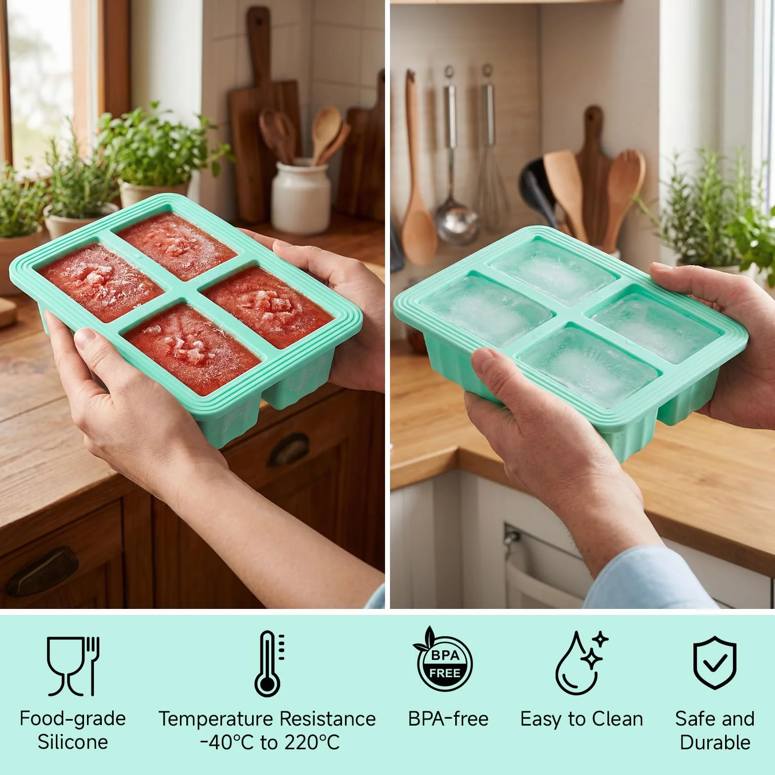 Souper Cubes zestaw 2 pojemników do zamrażania zupy, silikonowych, z pokrywką, nie zawiera BPA, do zamrażarki, do zupy, zamrażarki, kostek lodu do bulionu, sosu, lodów (zielony, 250 ml)