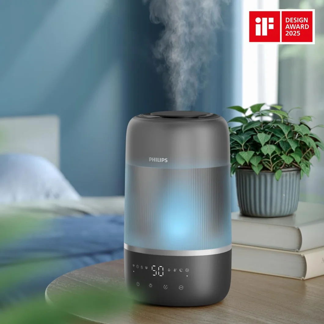 Philips Inteligentny nawilżacz, kompaktowy i mocny, z mgiełką Sky High, czas pracy do 32 godzin, aromaterapia, cichy, z ustawieniem snu i lampką nocną, do pomieszczeń o powierzchni do 41m² (HU1510/03)