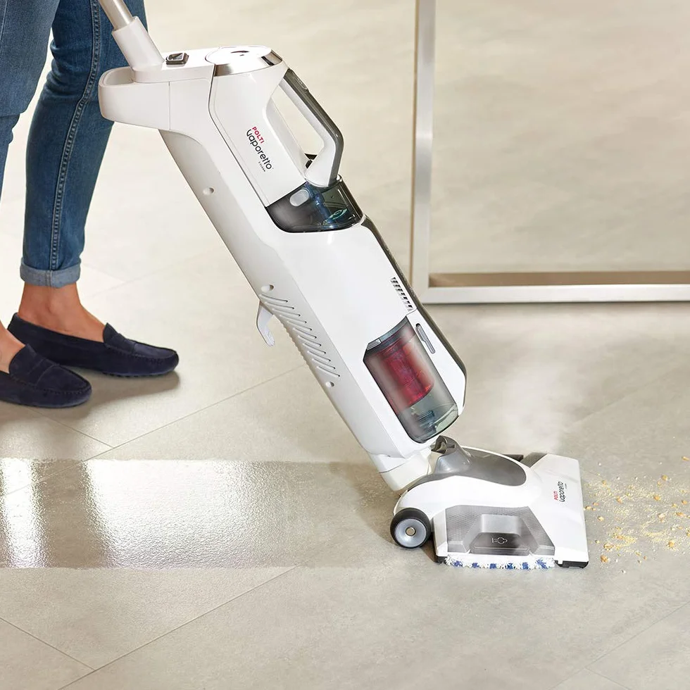 Polti Vaporetto 3 Clean, 3 w 1: mop parowy, odkurzacz bezworkowy i przenośny odkurzacz parowy, 12 akcesoriów w zestawie, 1800 W, biały/szary