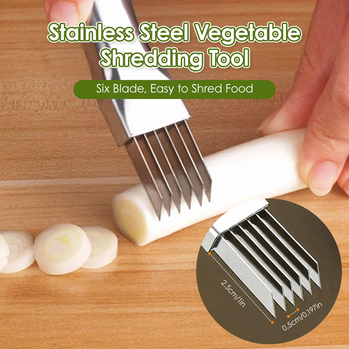 Tissting Scallion Slicer 304 szatkownica do warzyw, 16 cm długości, ozdoba ogórków z 6 ostrzami, siekacz do warzyw, cebuli, marchwi, ziemniaków