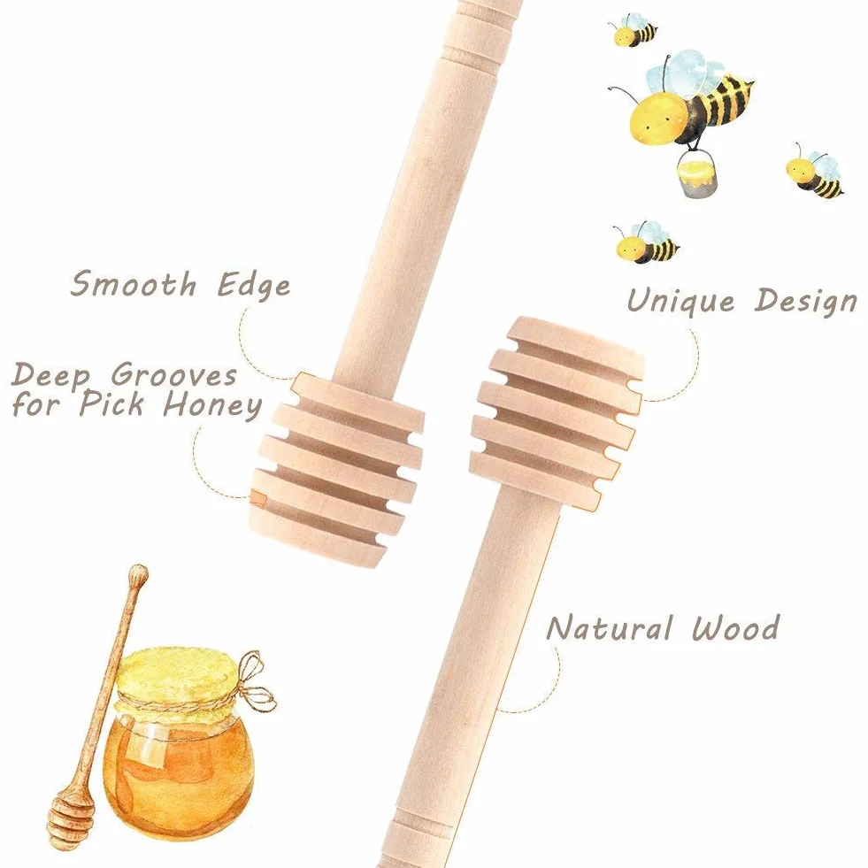 Fdit 50 szt./zestaw domowy drewniany przenośny mini dżemowy miód dipper słoik dozownik zbierania mieszający pręt do mieszania Mino dozowanie Drizzle Miód (10 cm)