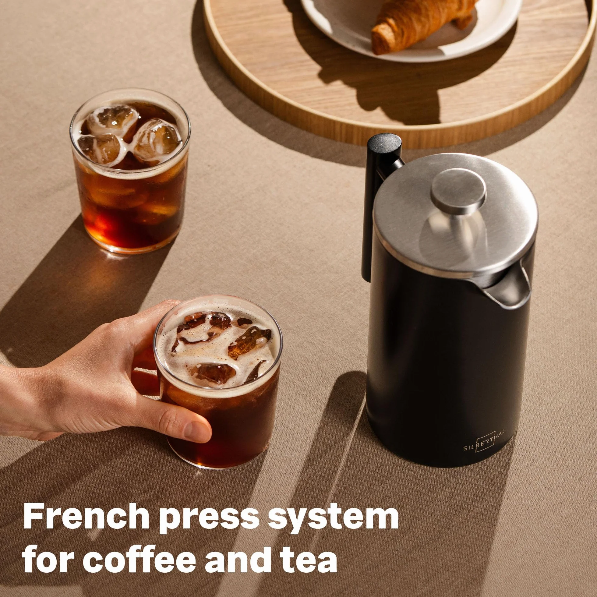 SILBERTHAL French Press Coffee Cafetiere 1L 8 filiżanek - 100% stal nierdzewna - izolacja próżniowa z podwójnymi ściankami - czarna