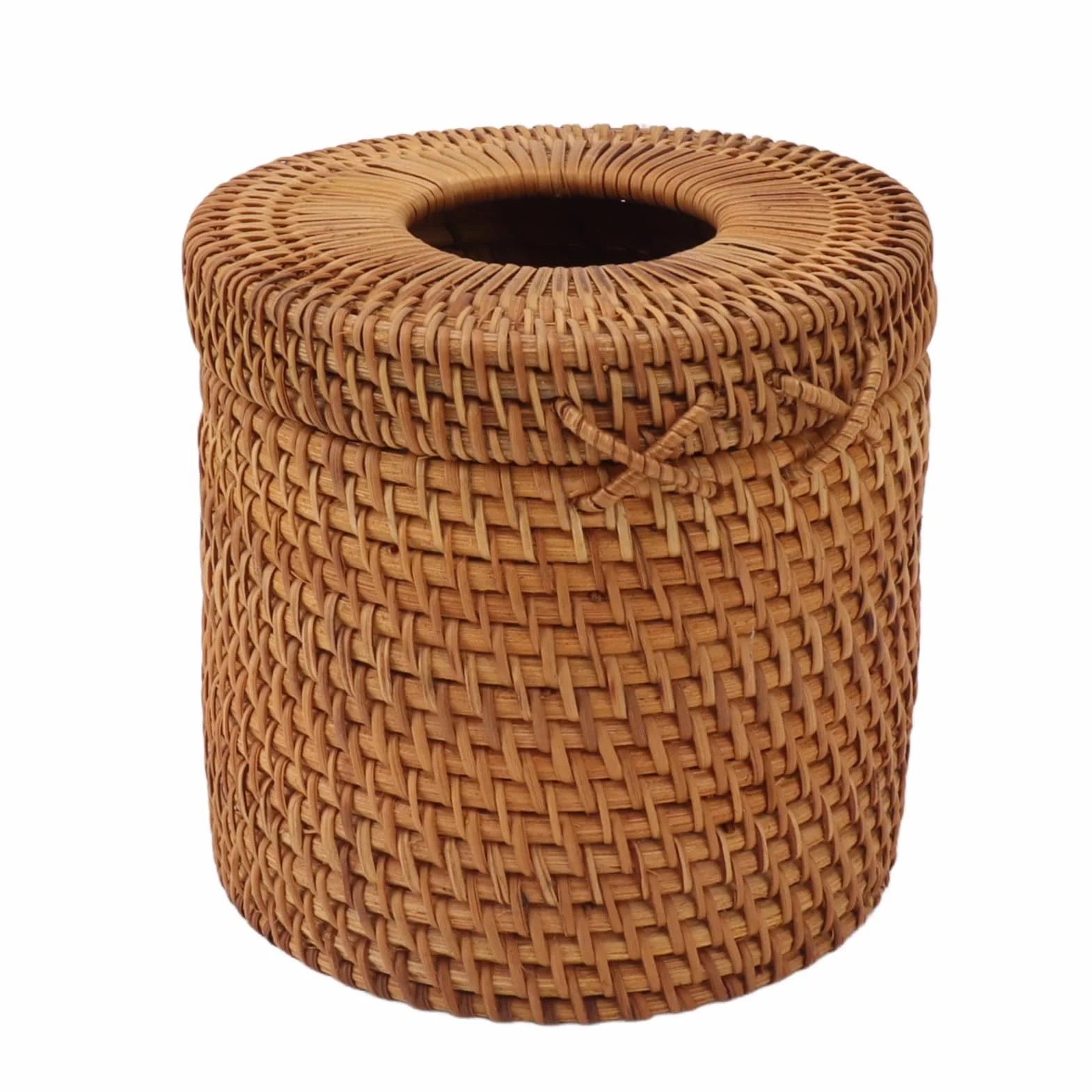 Haofy Ręcznie Tkany Naturalny Prostokątny Rattanowy Pokrowiec na Pudełko na Chusteczki ze Schowkiem - Tkany Wiklinowy Pojemnik na Chusteczki do łazienki w Salonie w Biurze (Styl cylindra)
