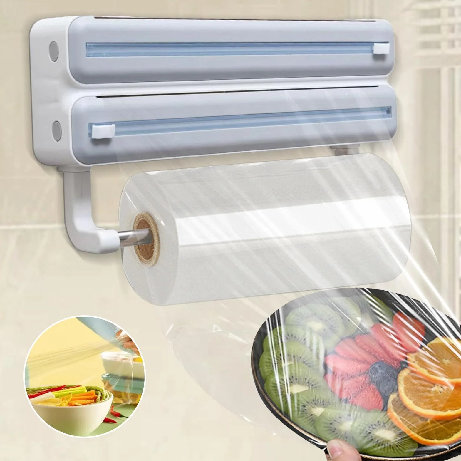 Aluminum Foil Dispenser, Wall Mount Storage Organizer, Wrap Storage Box, ABS Material, Built-in Cutter, Perfect for Kitchen Use and Food Cling Wrap Film Organization