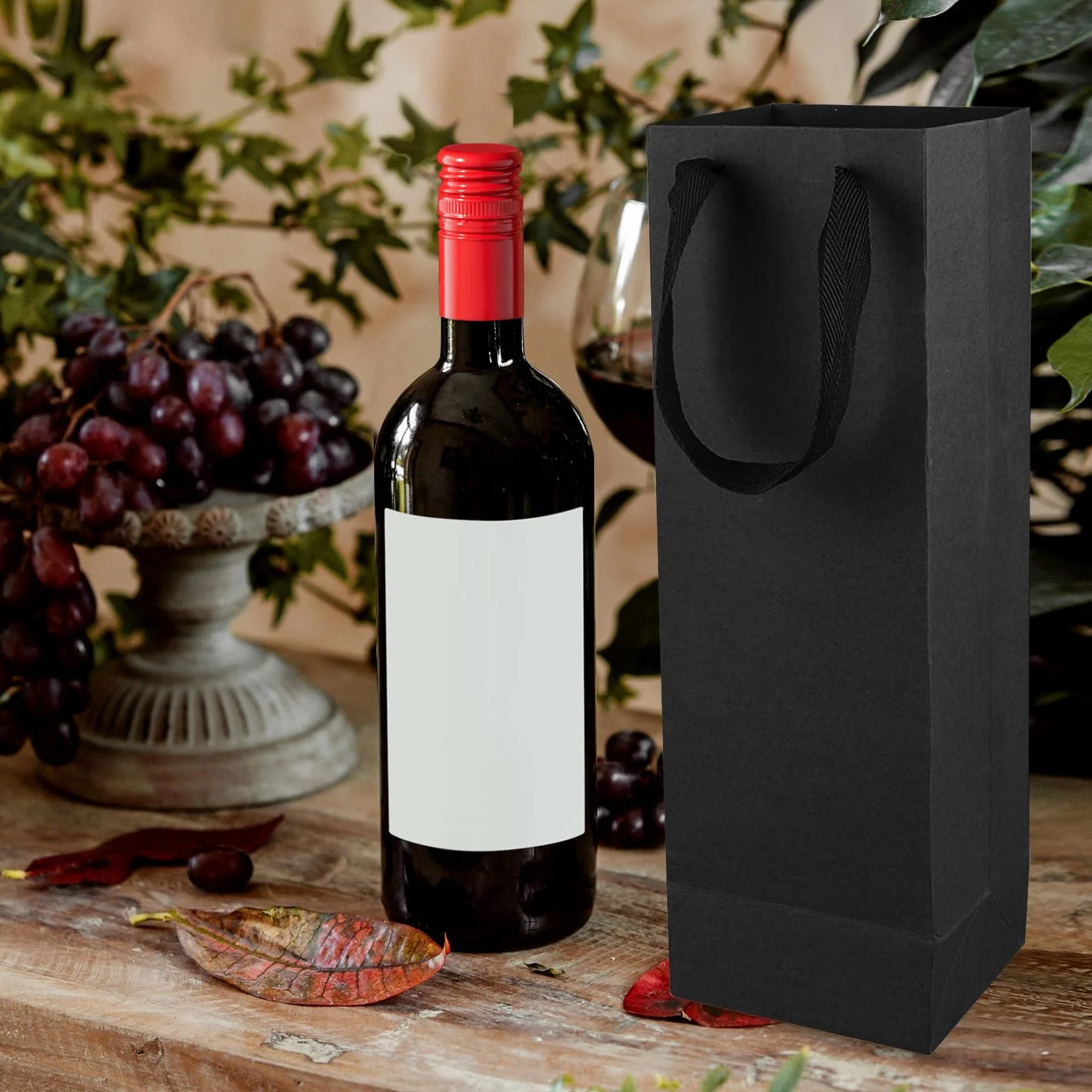 Torebki na prezent na butelki z papieru kraft czarne 20 szt. na wino