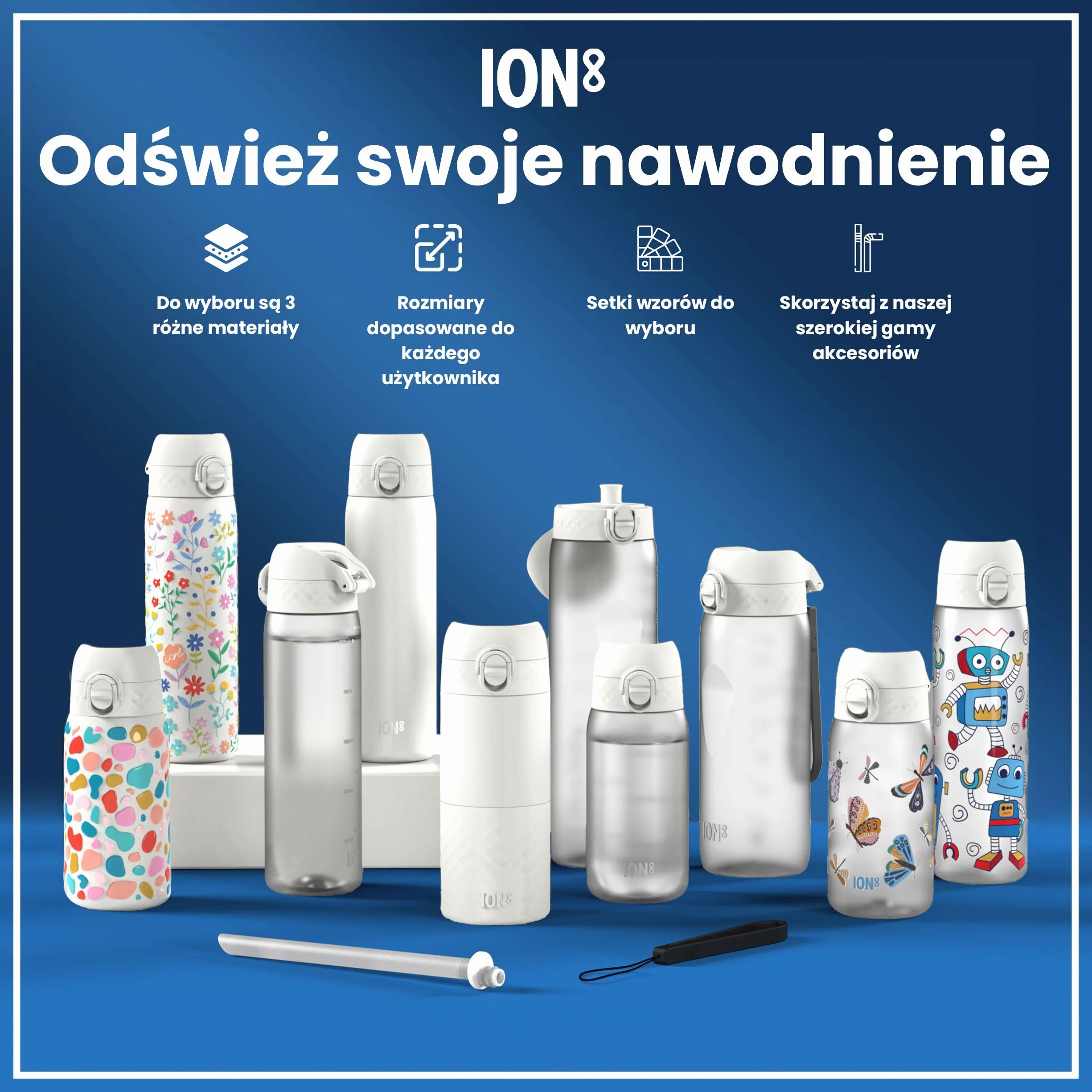 ION8 Butelka na Wodę ze Lekki Stali, 600 ml/20 oz, Nieocieplany, Szczelna, Łatwe Otwieranie, Bezpieczny Zamek, Można Myć w Zmywarce, Higieniczne Pokrycie, Składany Uchwyt, Roboty