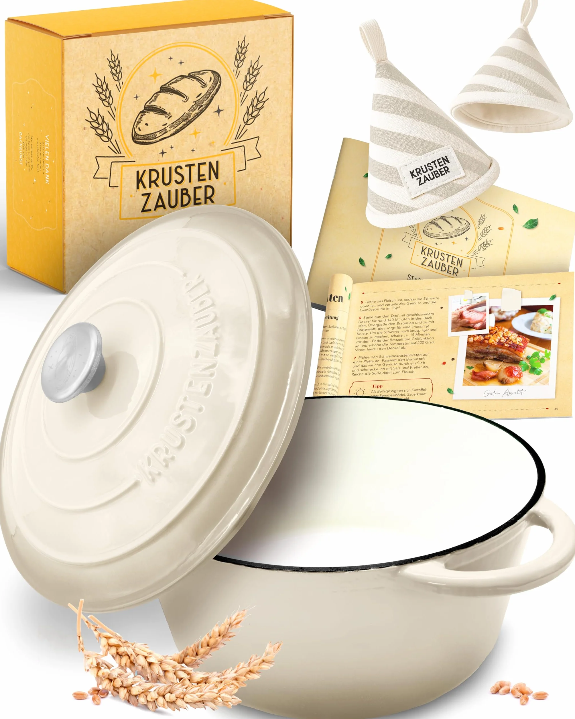 KRUSTENZAUBER Garnek żeliwny jako garnek do duszenia z pokrywką - 26 cm Emaliowany garnek jako żeliwny rondel lub garnek do pieczenia chleba - Nadaje się do pieczenia w piekarniku Dutch oven Garnek z