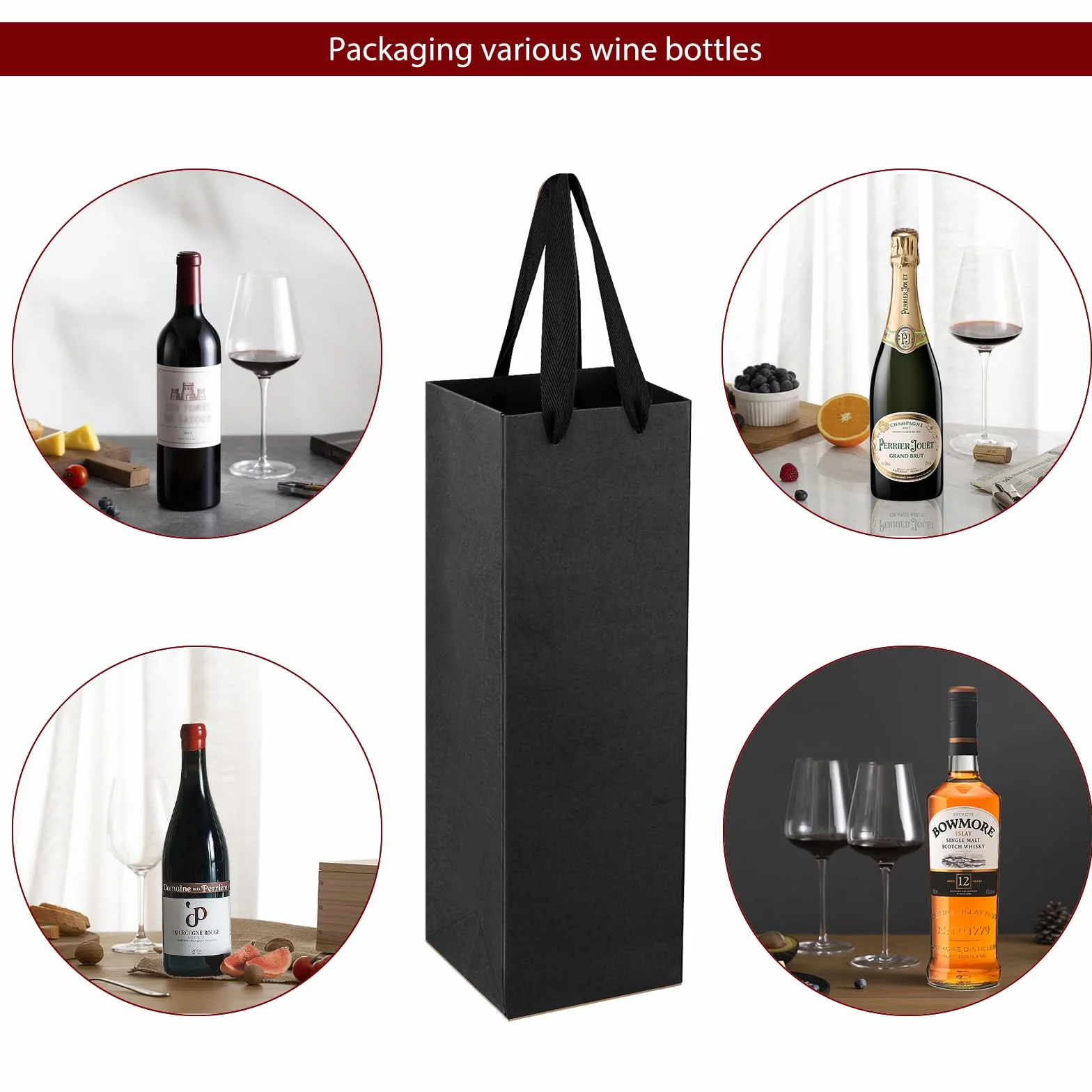Torebki na prezent na butelki z papieru kraft czarne 20 szt. na wino