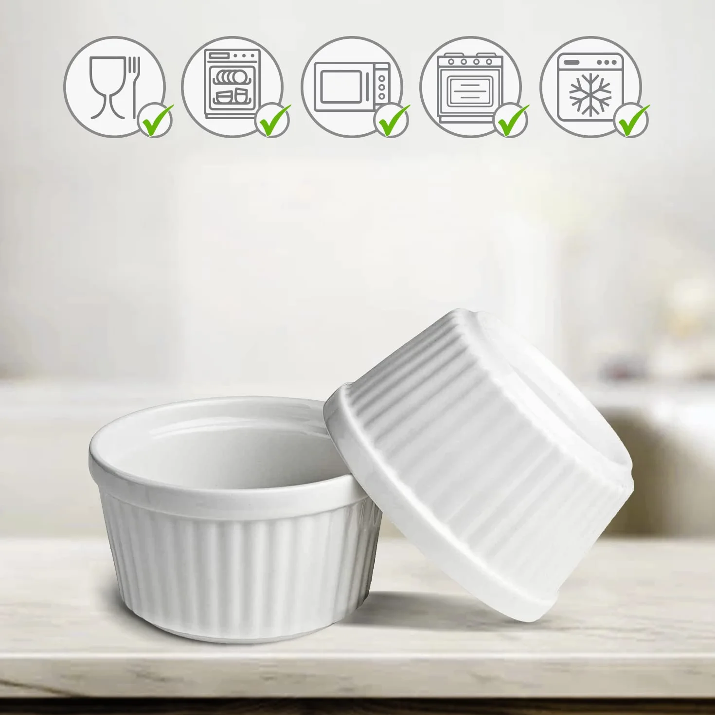 Chefarone Zestaw 10 Foremek Soufflé 200 ml – Ceramiczne Miseczki do Kremu Brulee, Pieczenia i Zapiekania, Do Mycia w Zmywarce, Białe (9 x 7,5 x 5 cm)