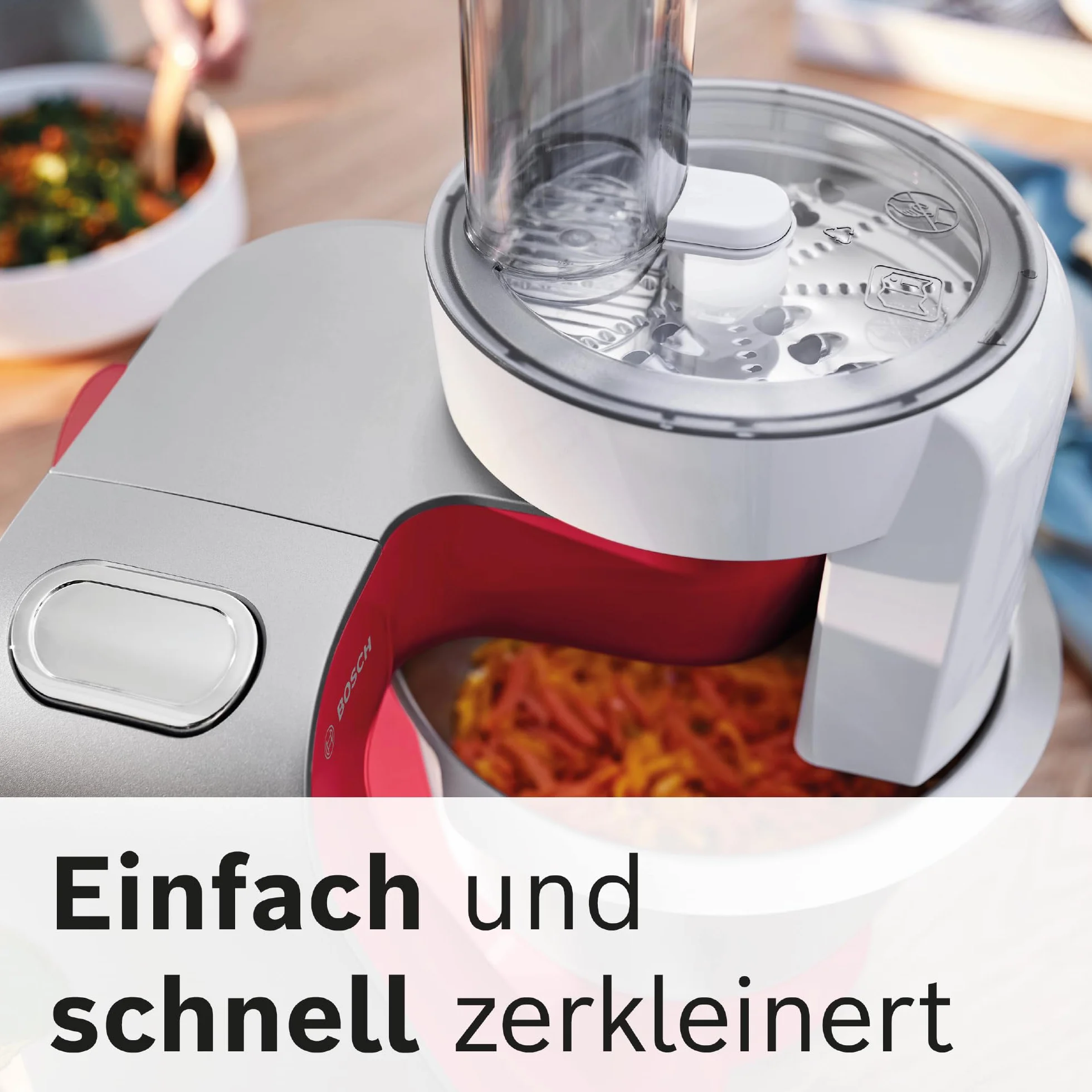 Bosch MUM5 wielofunkcyjny robot kuchenny, 1000W, maszynka do krojenia i ubijania, mikser planetarny, hak do ciasta, rozdrabniacz do owoców i warzyw, misa 3,9l, kolor czerwony, srebrny, MUM58720