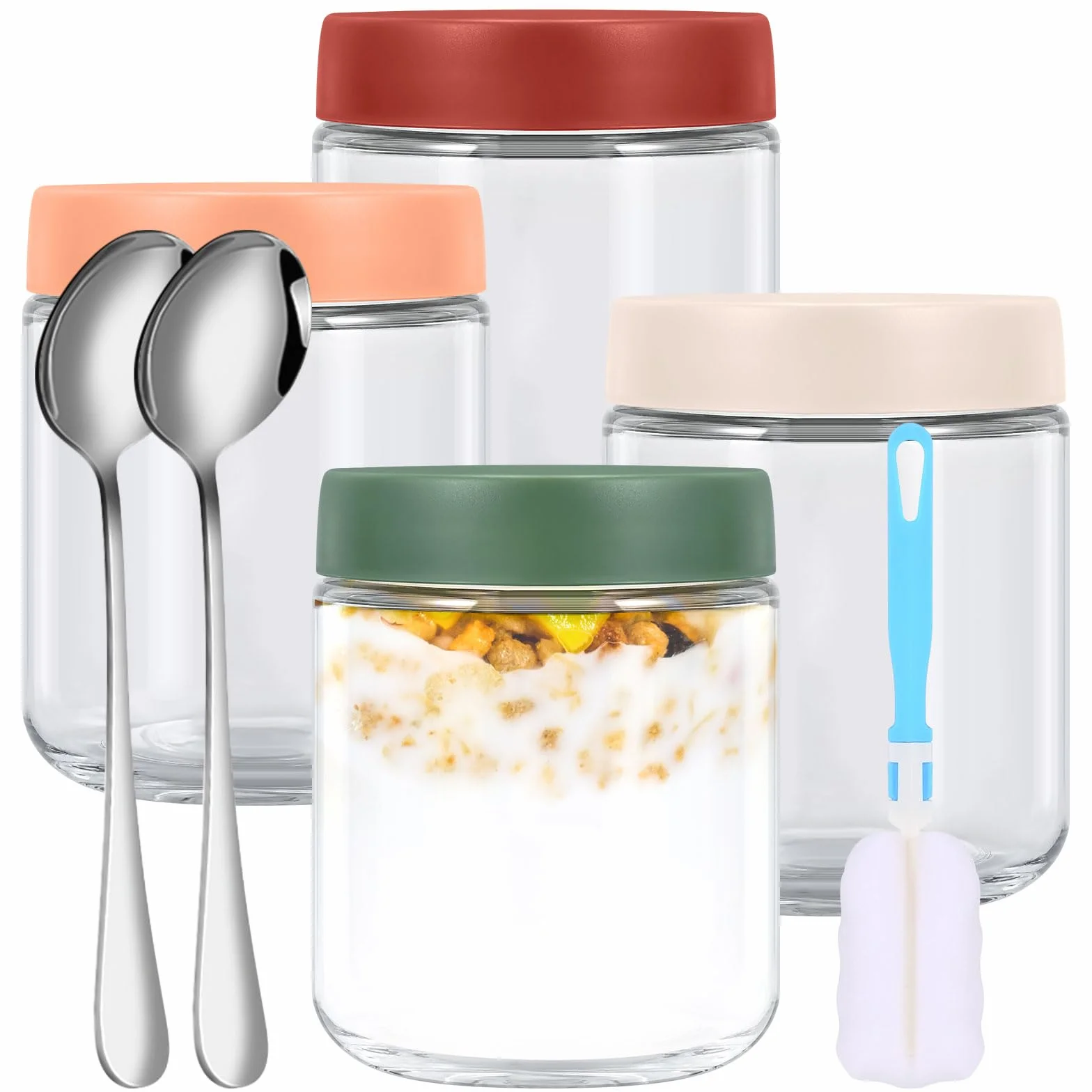 4-pak 500 ml słoik owsiany na noc, szklane słoiki z pokrywką, do owoców, owsa, jogurtu, sałatek,puddingu, chutney, przyprawy, wielokrotnego użytku słoiki mason z zakrętką uszczelniającą